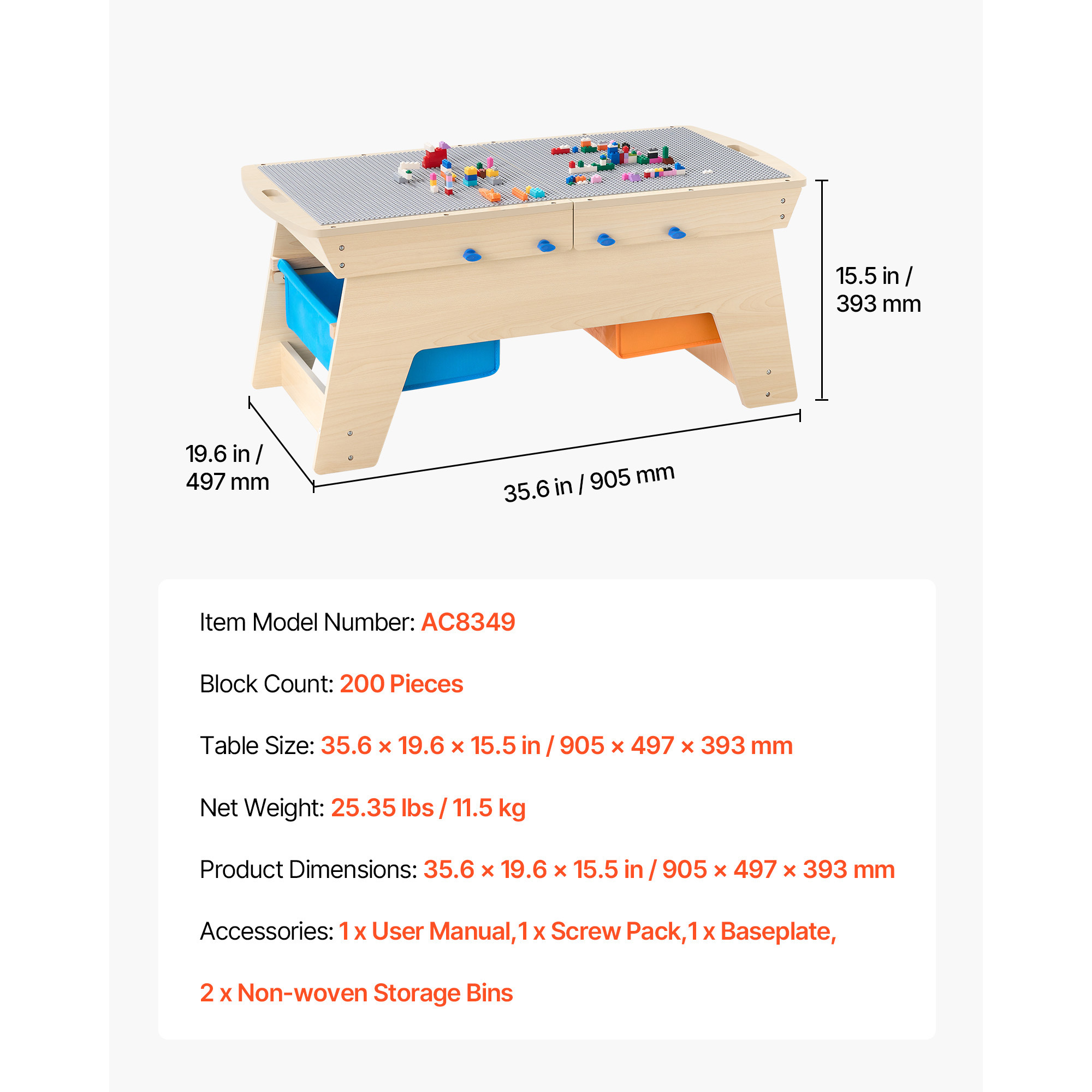 VEVOR Kids Wooden Activity Table 32*24*20inch / 36*19*15inch Multi-Purpose Activity Play Table with Storage