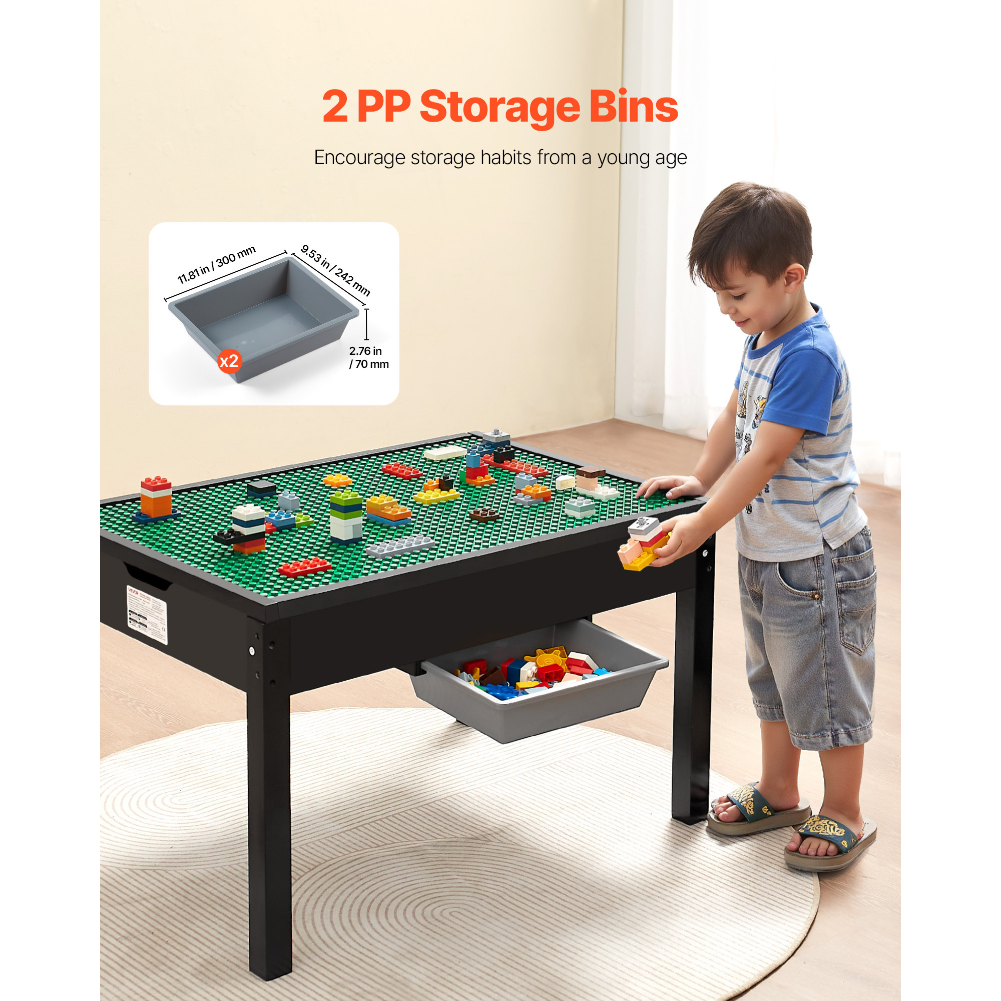 VEVOR Kids Wooden Activity Table 32*24*20inch / 36*19*15inch Multi-Purpose Activity Play Table with Storage