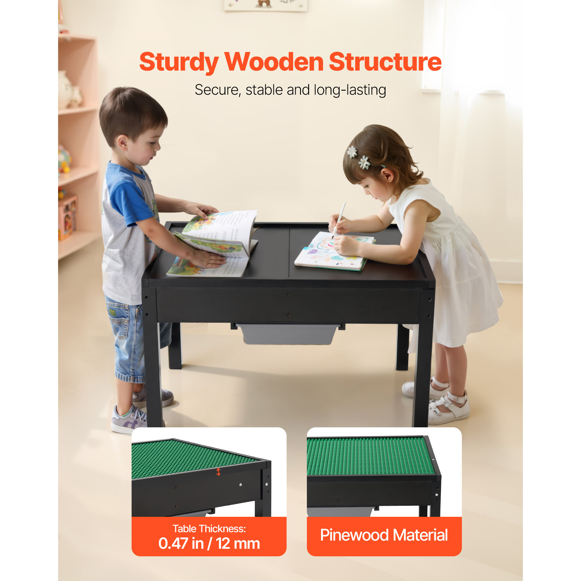 VEVOR Kids Wooden Activity Table 32*24*20inch / 36*19*15inch Multi-Purpose Activity Play Table with Storage