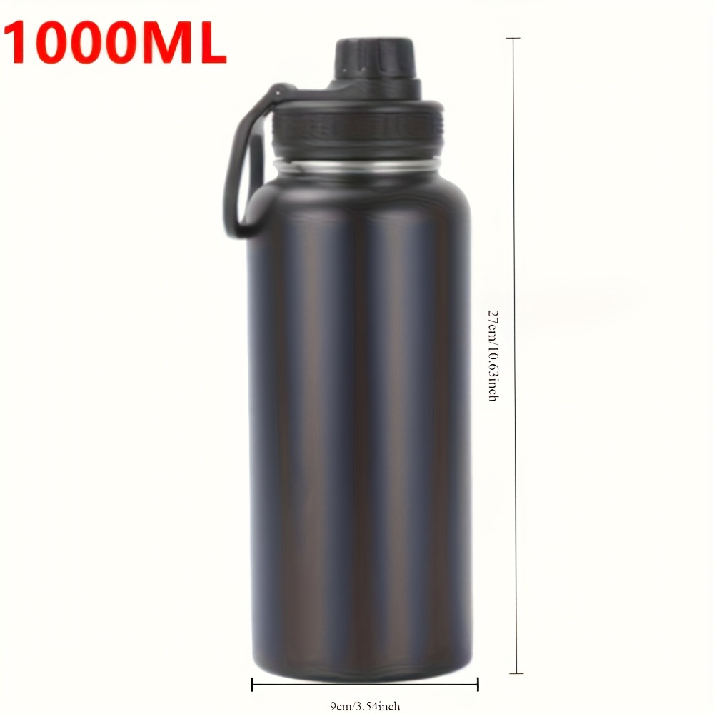 1000ml 33 8oz   bottle double wall vacuum insulated thermal cup with leakproof lid handle grip gym matte black   office drinkware modern drinkware durable construction portable drink container  