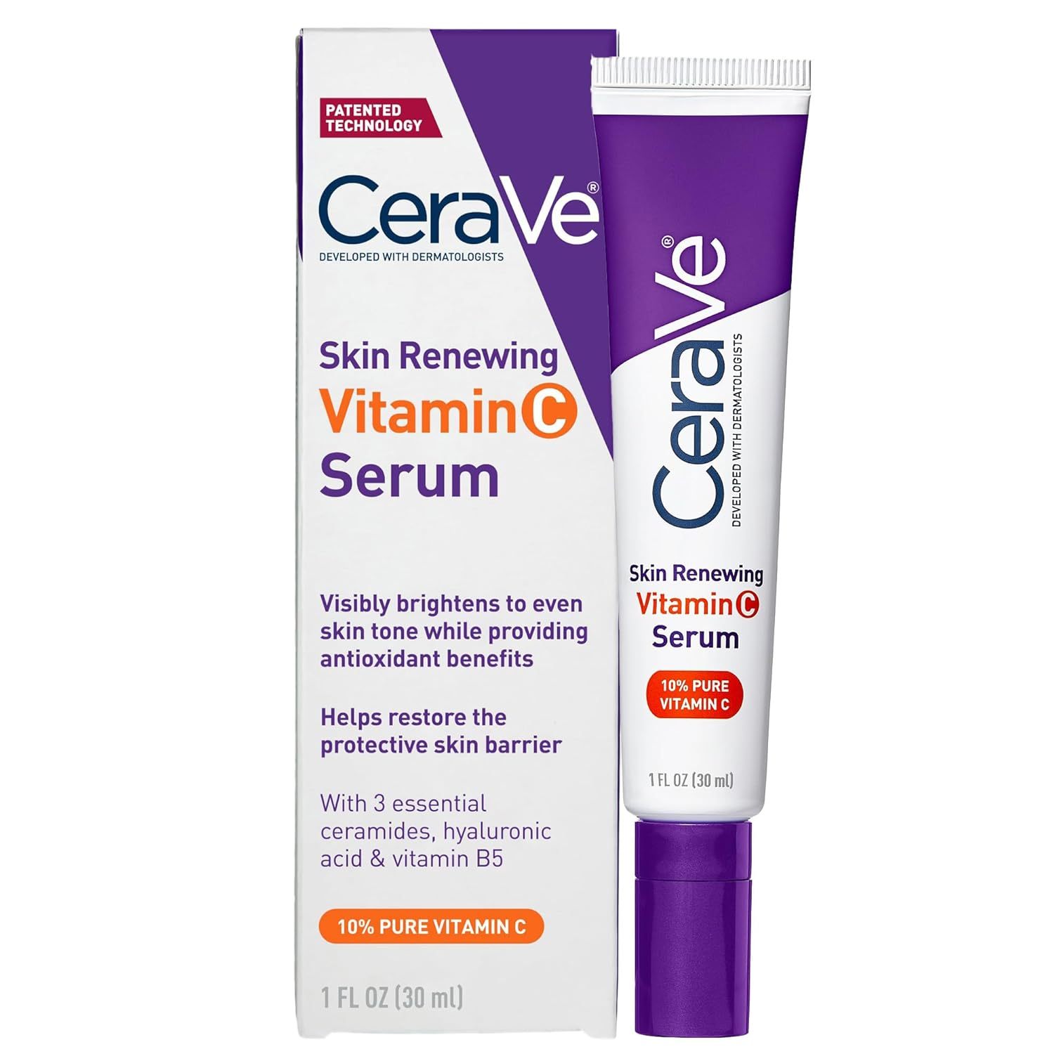 TEMU Cerave Vitamin C Serum With Hyaluronic Acid, Skin Brightening Serum For Face With 10% Pure Vitamin C, , 1 Fl. Oz