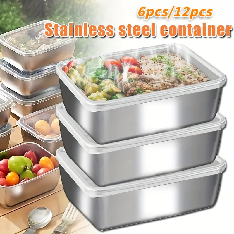 12pcs 6pcs clear food service delivery boxes with lids microwave and fridge safe shatterproof multifunctional rectangular kitchen organizer camping outdoor and home use stackable kitchen Product details 0
