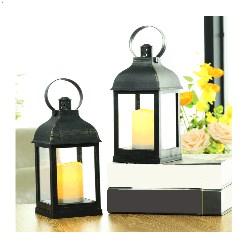 TEMU 2 Pack Decorative Lantern (4"*9") With Flameless Led Flickering Candle Light, Bronze , /timer (6hours) Toggle Switch, Use 3* Aaa Batteries (not