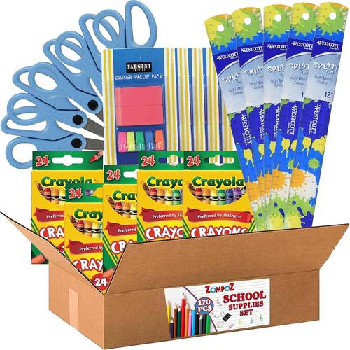 130 piece bulk school supplies kit supply box scissors rulers erasers and crayons back to school for elementary kids student classroom office