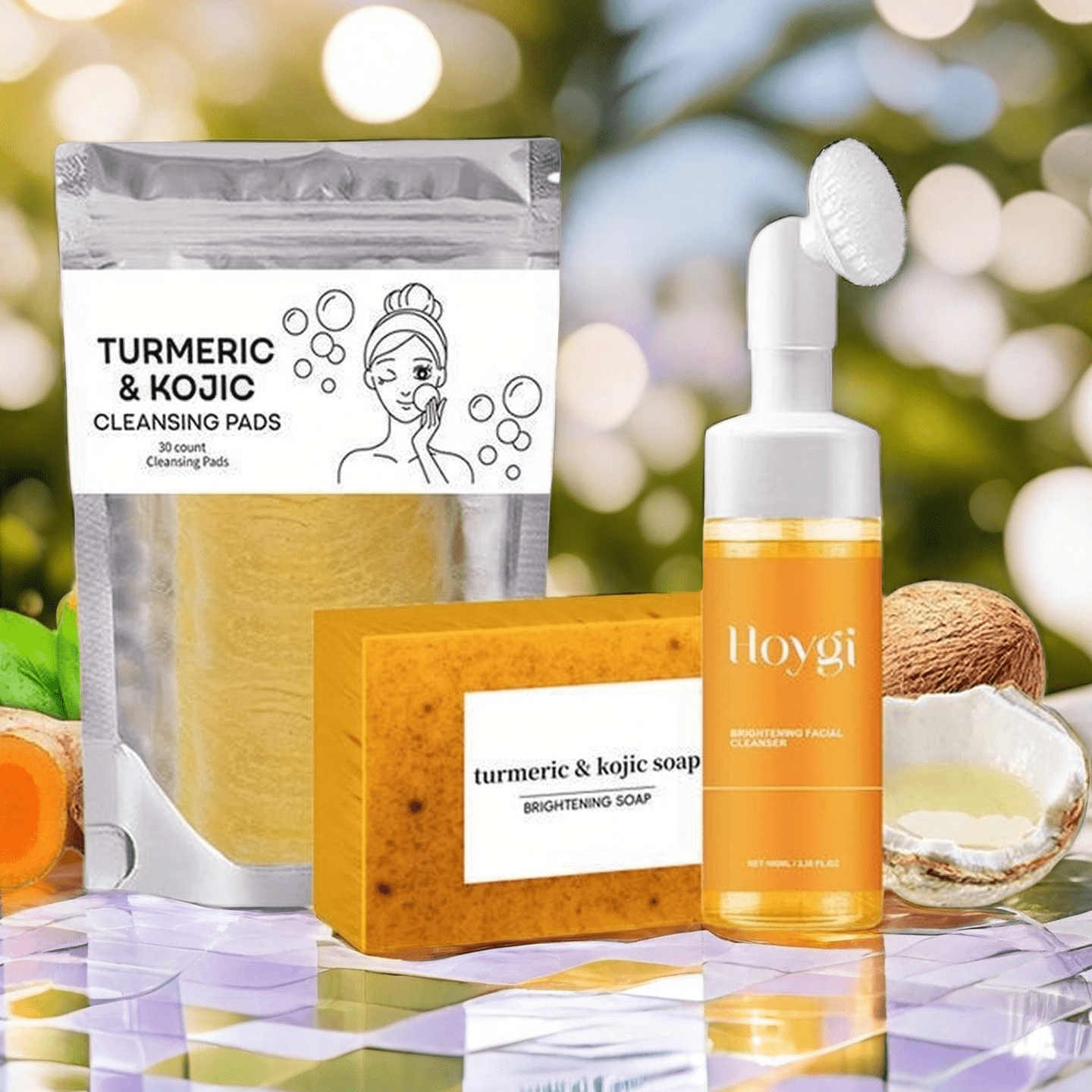 TEMU Turmeric Wash And Care 3 Piece Set, Turmeric Trio: Facial Wash, Cleansing Mousse & Soap For Skin Care, Turmeric Cleansing Exfoliating Pads, Turmeric Face Wash For