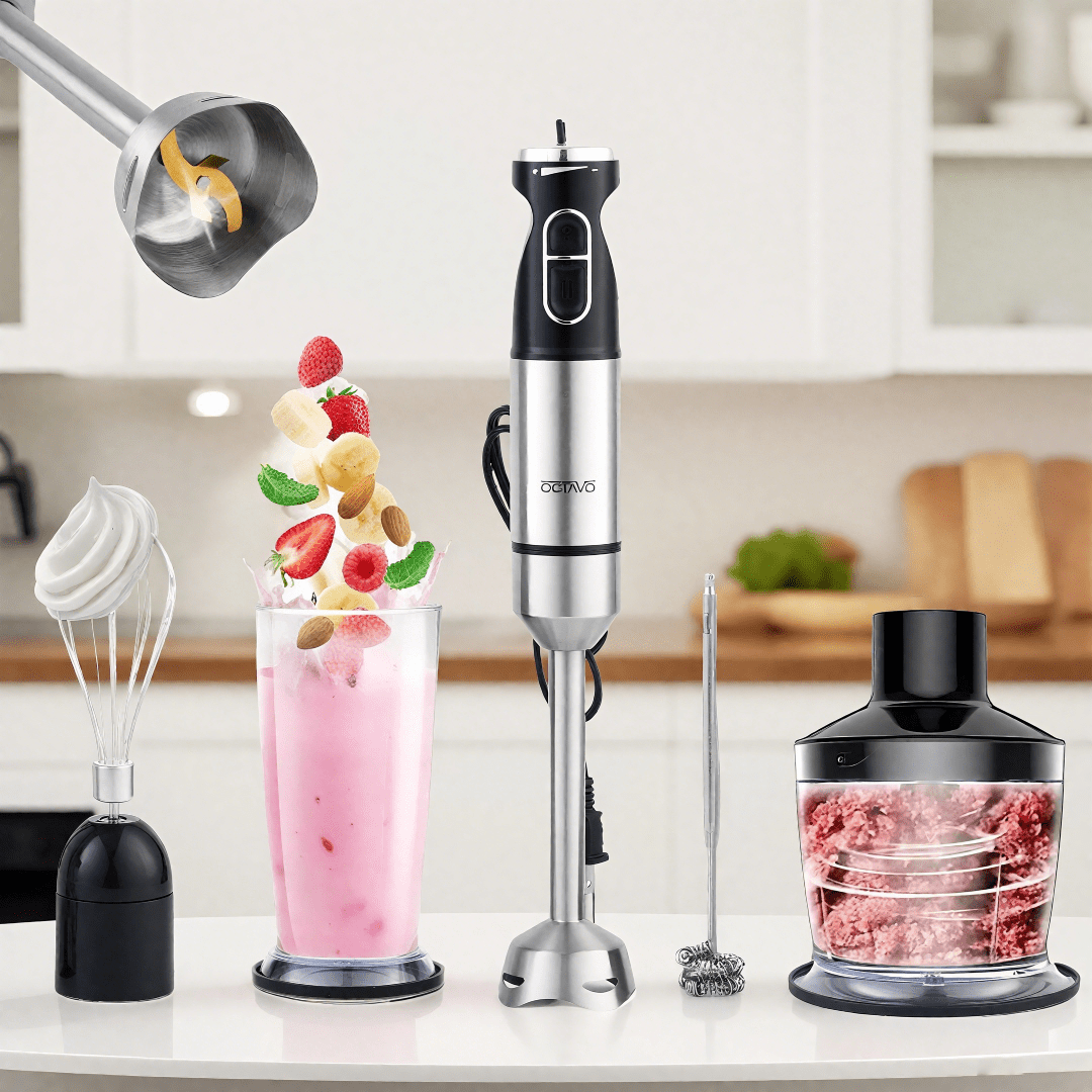 TEMU Blender 800w &ndash; Hand Blender With Whisk, Frother, Chopper & Mixing Cup, Stainless Steel Stick Mixer For Smoothies & Soup
