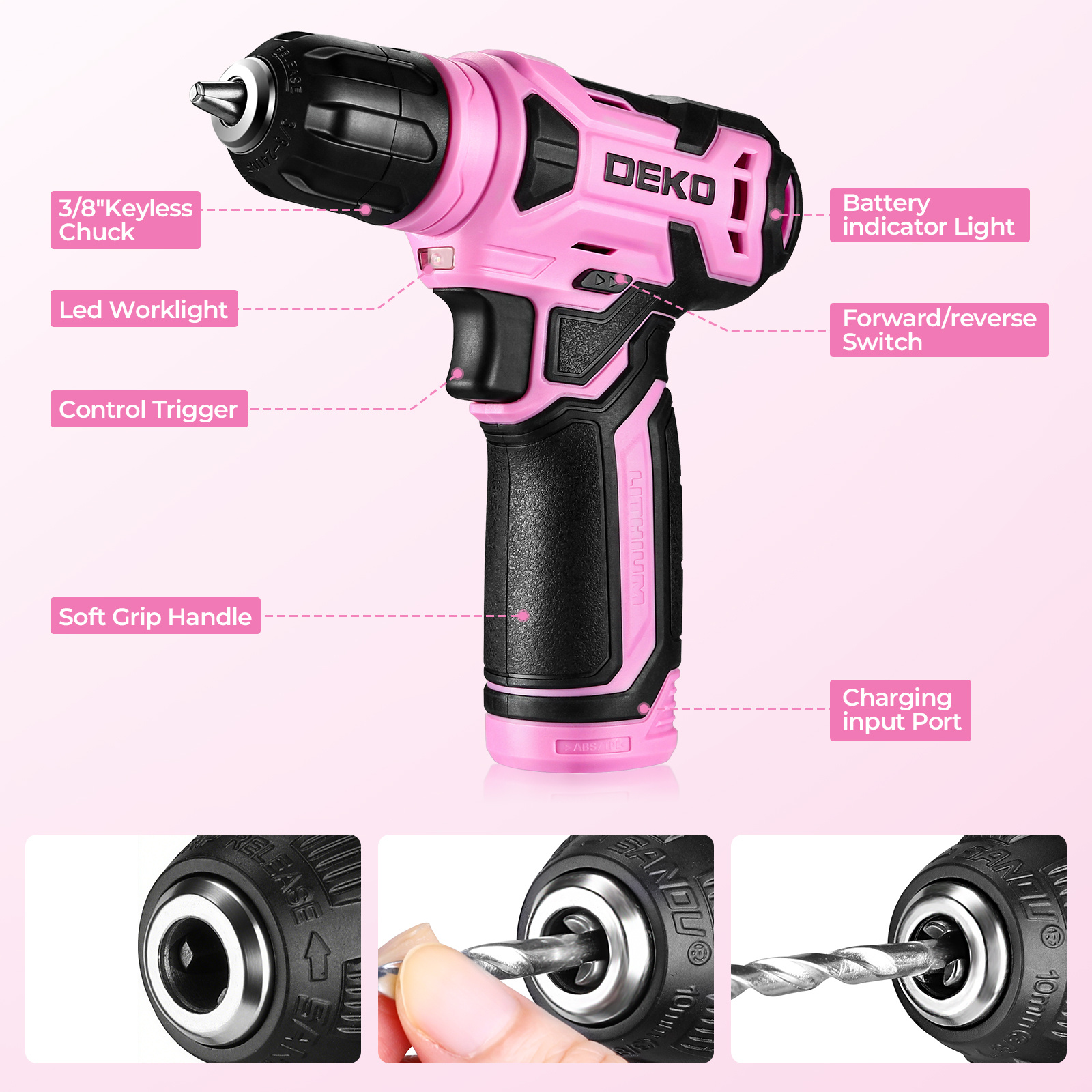 119PCS Power Tool Box Set With 8V Cordless Drill / Driver, Hammer, Wrench, Screwdriver and Utility Knife | All in One Hand Tools kit | Household Tool Set | Electric Drill Tool Kit | for Garden, DIY, Home Repairs | Gifts For Men / Women | Christmas Gift 4 119PCS Power Tool Box Set With 8V Cordless Drill / Driver, Hammer, Wrench, Screwdriver and Utility Knife | All in One Hand Tools kit | Household Tool Set | Electric Drill Tool Kit | for Garden, DIY, Home Repairs | Gifts For Men / Women | Christmas Gift - Image 4