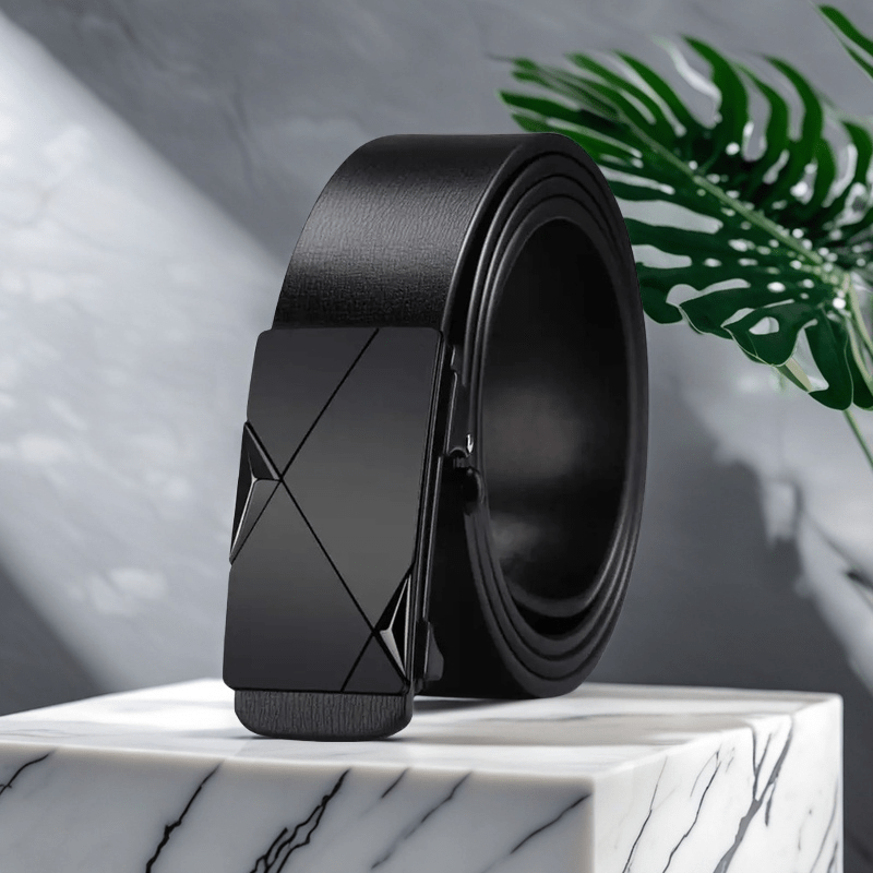 TEMU Elegant Men's Leather Belt Automatic Fastener - Adjustable, Suitable For Formal Pants Ideal Gift For Valentine's Day, Thanksgiving, Father's Day