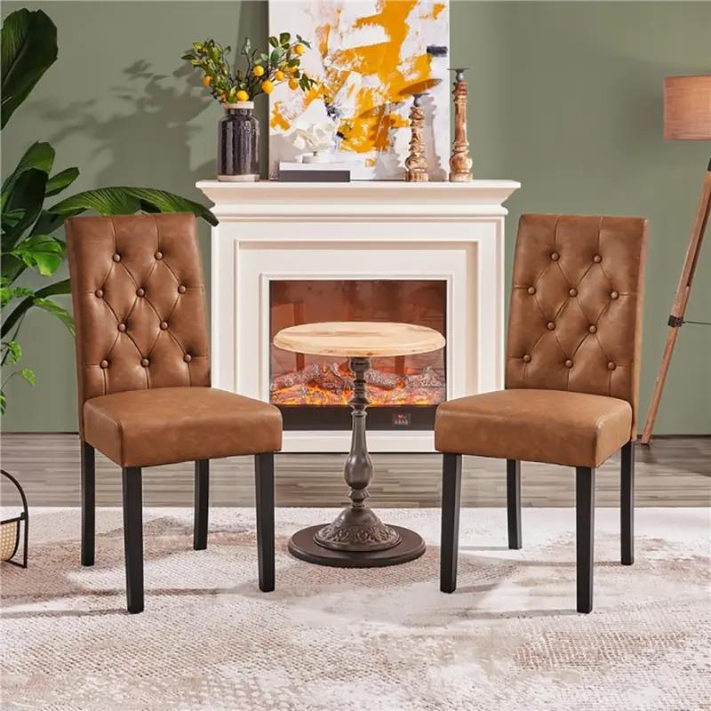 TEMU Upholstered Dining Chairs Set Of 2, Armless Kitchen Chairs With Padded Tall Back & Solid Wood Legs, Tufted Dining Chairs For Home, Restaurant, Cafe