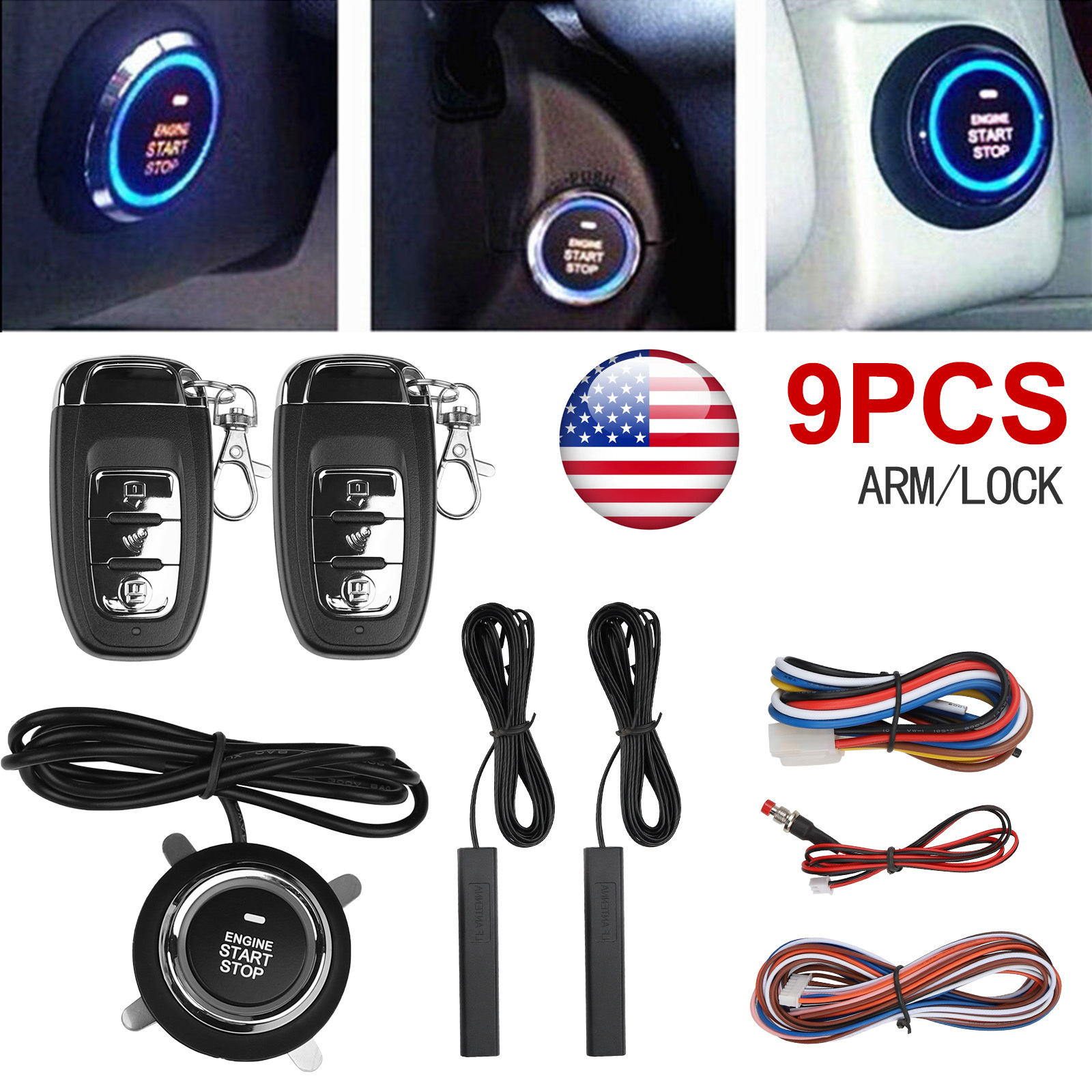 TEMU 12v Car Keyless Entry Engine Start Alarm System Push Button Remote Starter Stop Kit For Car, Van, Pickup Truck, Without Battery