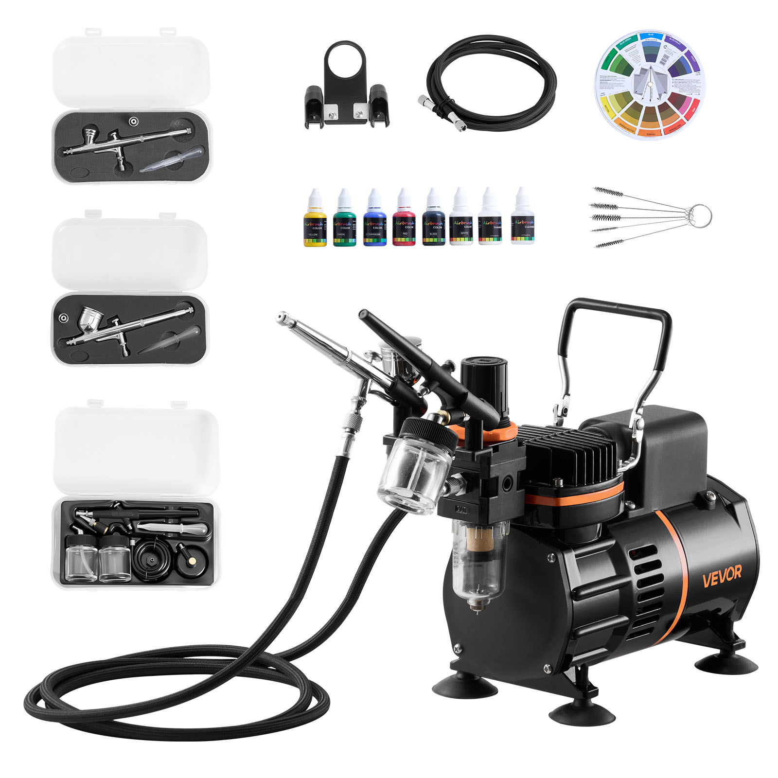 TEMU Vevor Airbrush Kit Air Brush Kit 1/6 Air Compressor 3 Airbrushes 3 Tips 2 Fan
