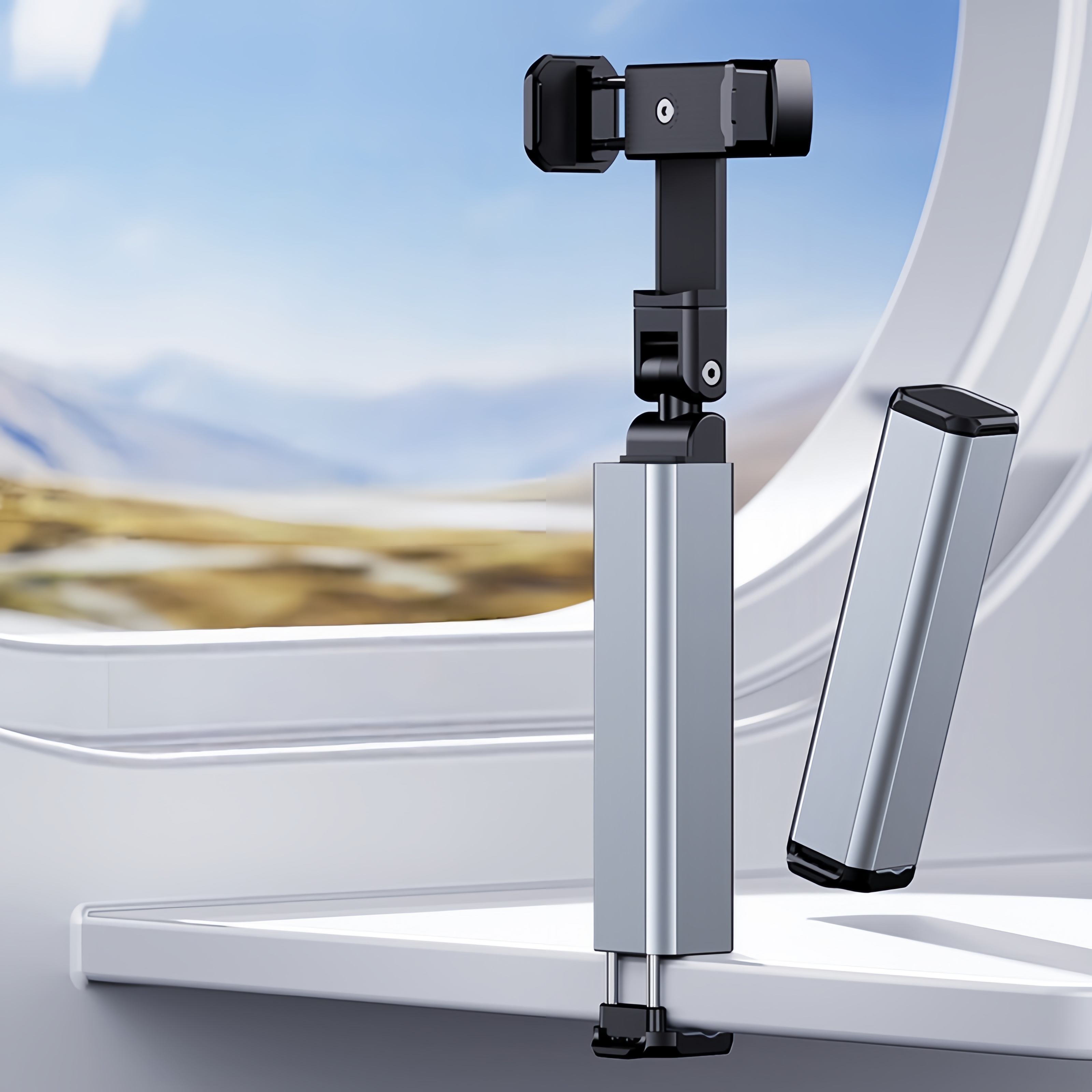 Airplane Phone Holder, Portable Travel Holder Desk with Multi-Directional 360 Degree Rotation, Pocket Size Foldable Multi-Way Tray Table, Train Travel Accessory
