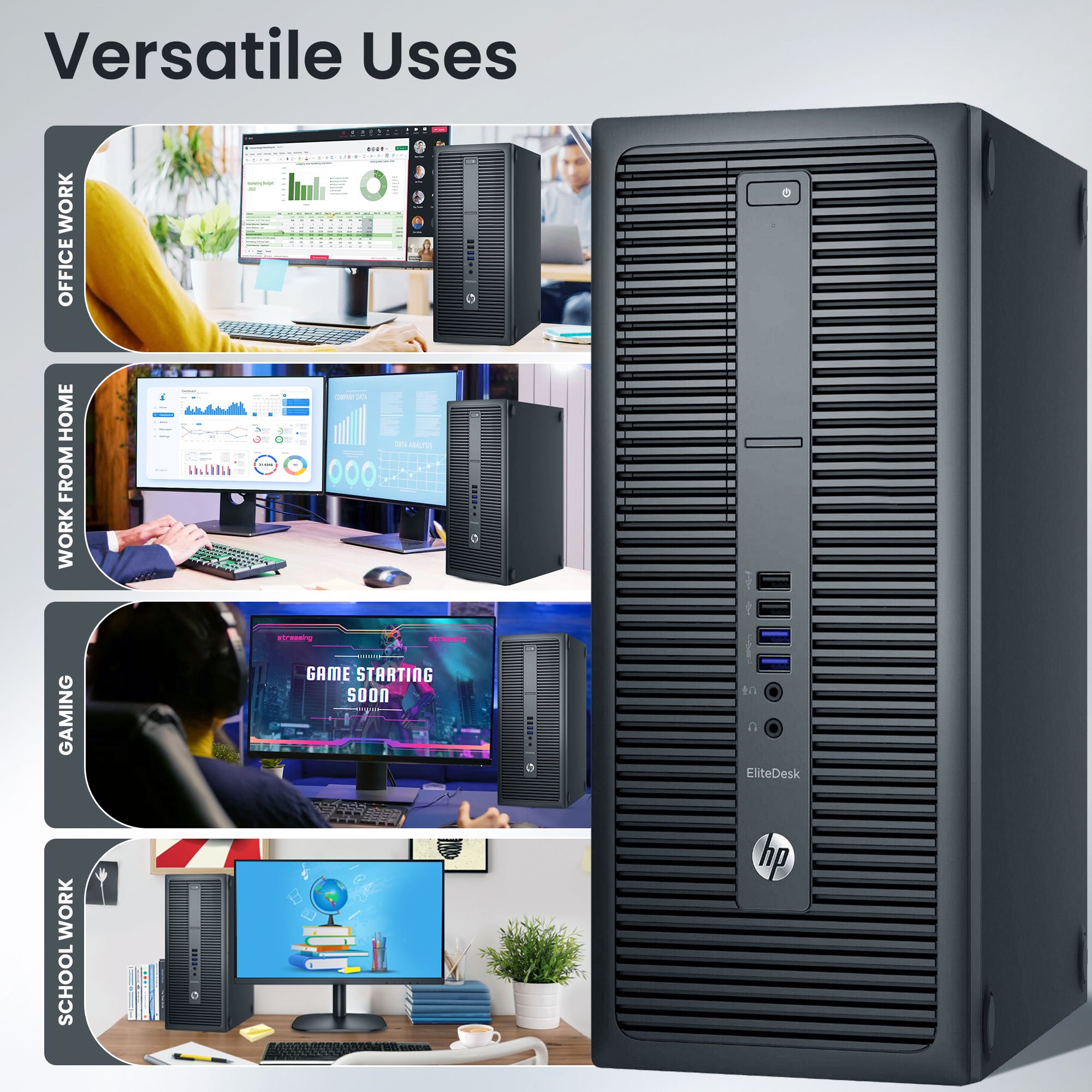 HP EliteDesk 800 G1 Tower | Gaming Desktop Computer PC | Intel Core i5-4570 4th Gen Quad-Core Processor up to 3.60GHz | DDR3 RAM | Solid State Drive SSD | WiFi | NVIDIA Graphics | LED Monitor Screen | Gaming Keyboard & Mouse | Windows 11 Pro (Renewed)