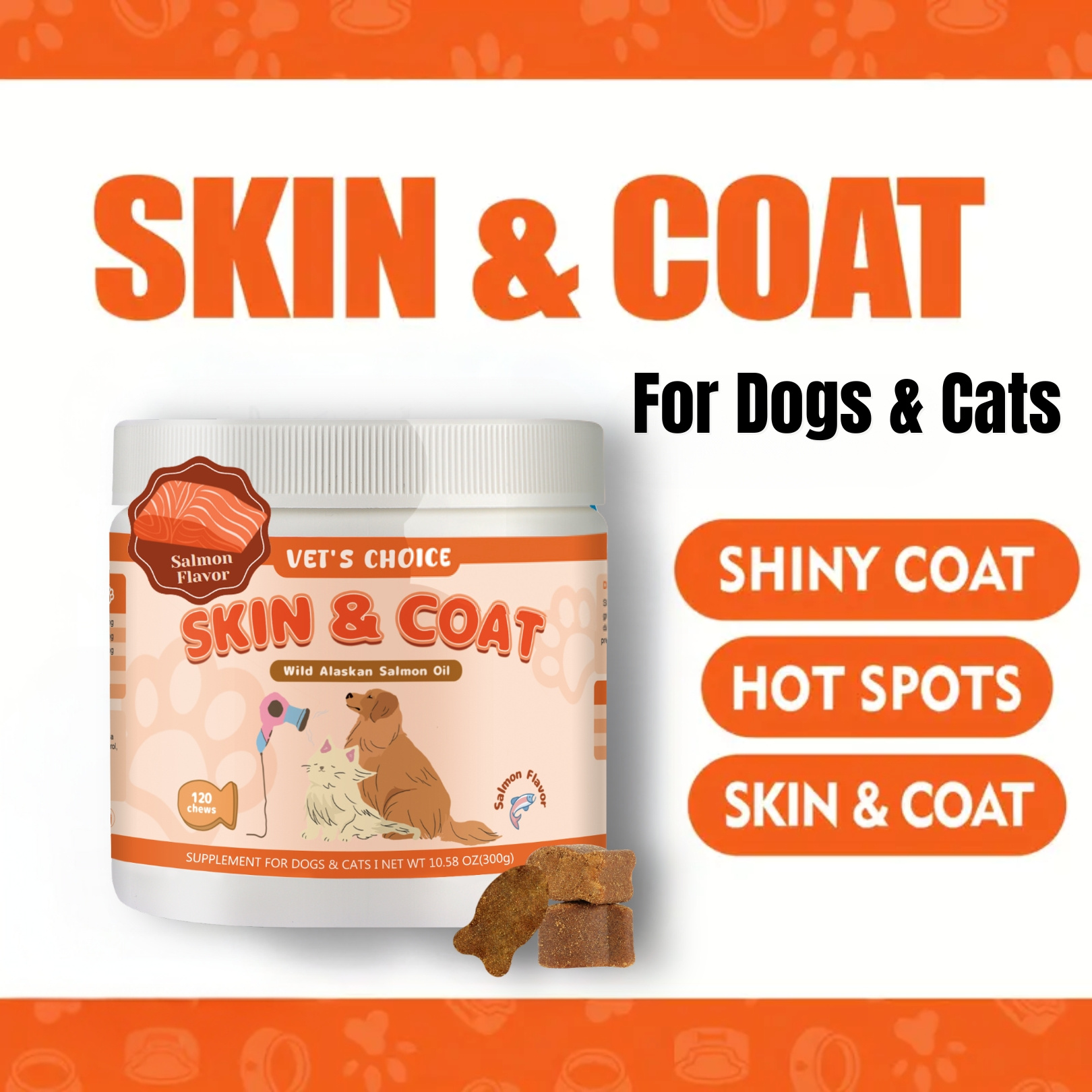 TEMU Skin & Coat Chews, Supplements For & Coat, Itchy Skin, Fish Oil With 3, Support Healthy Shiny Hair