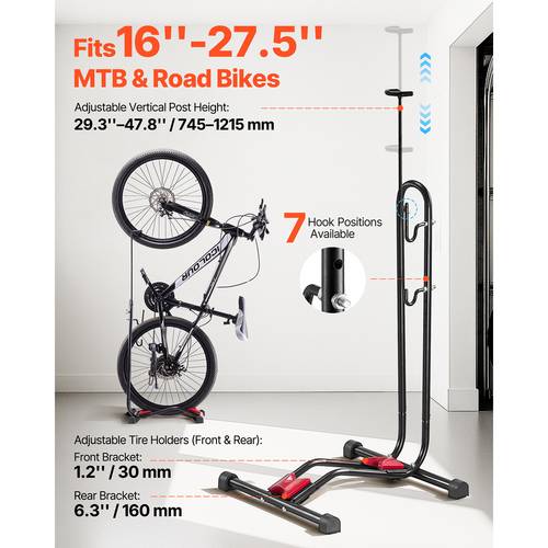 bicycle storage floor freestanding bike rack for 16 to 27 5 inch mtb road bike