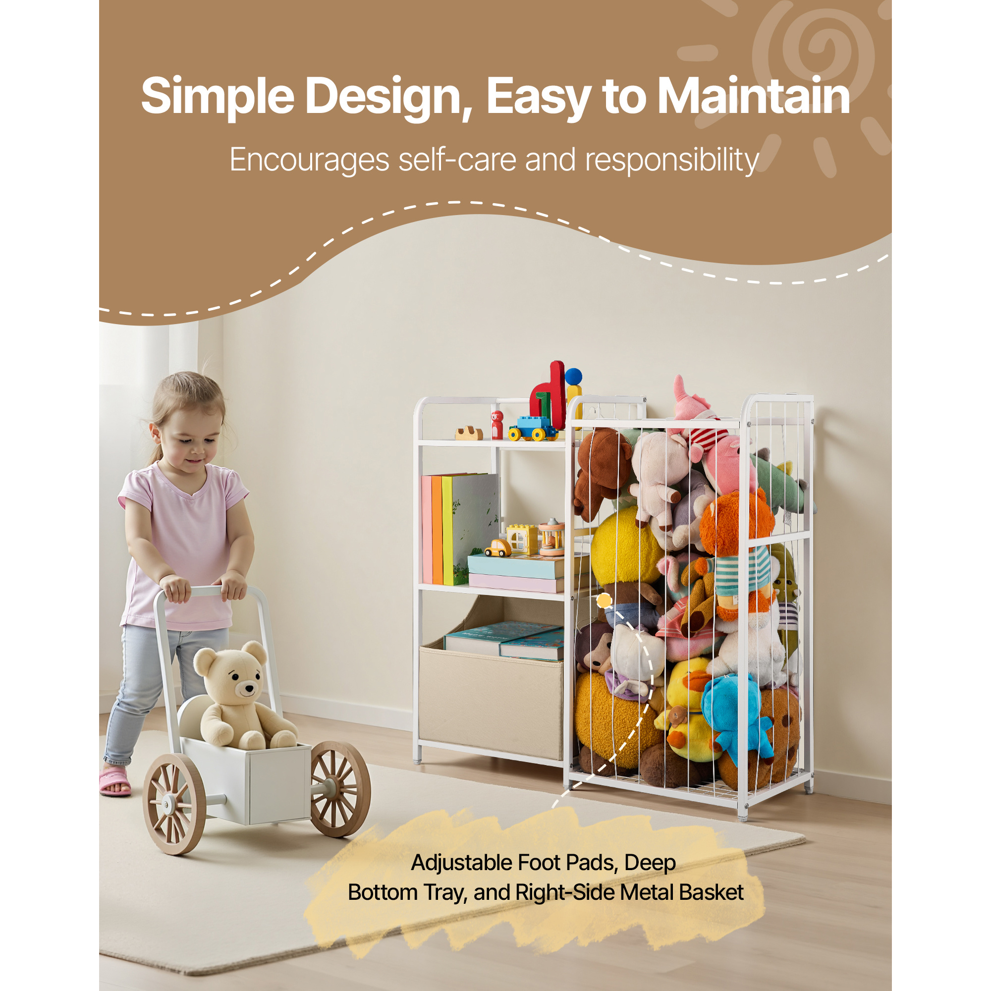 VEVOR Stuffed Animal Storage Toy Storage Organizer 2-Tier Bookshelf 4 Cubbies White