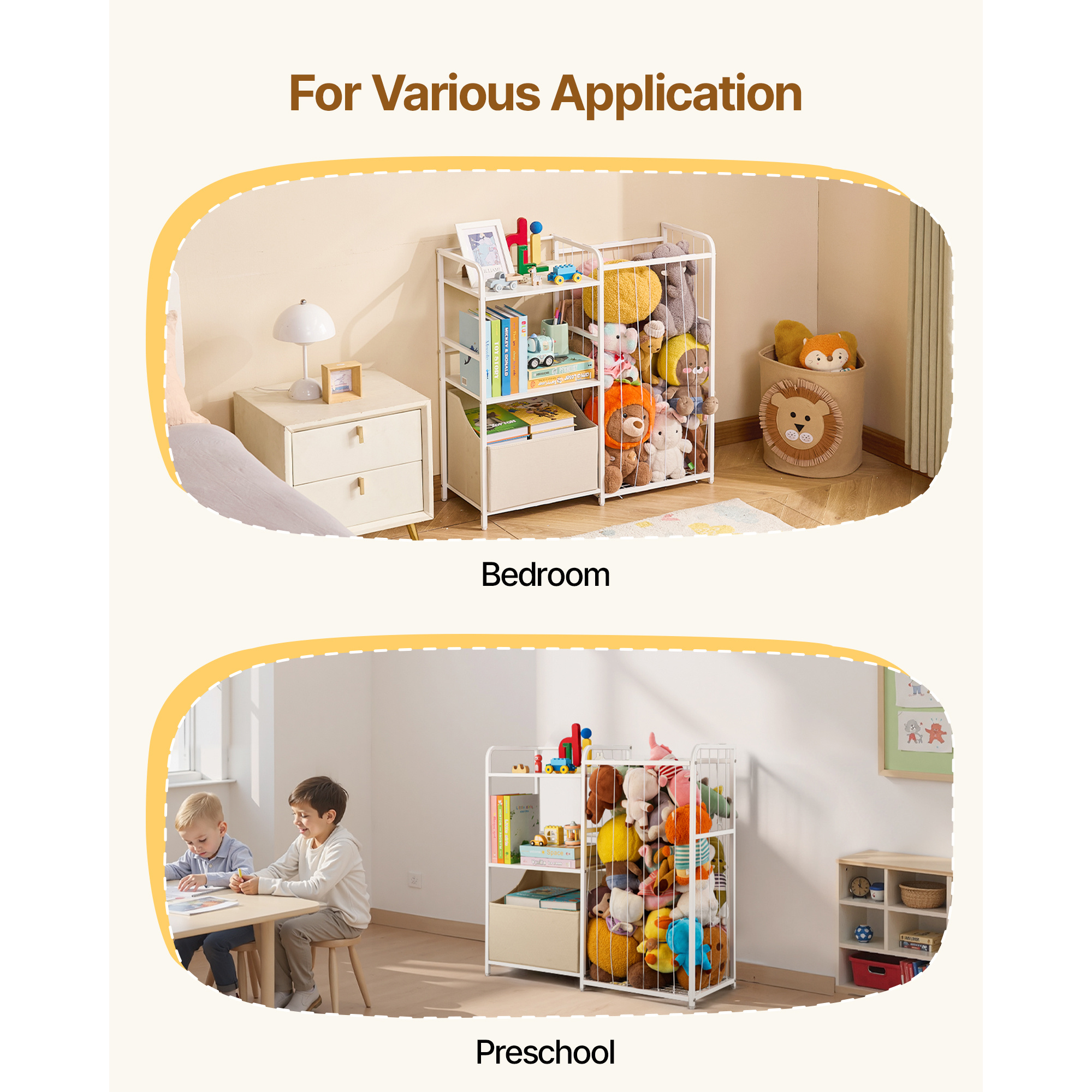 VEVOR Stuffed Animal Storage Toy Storage Organizer 2-Tier Bookshelf 4 Cubbies White