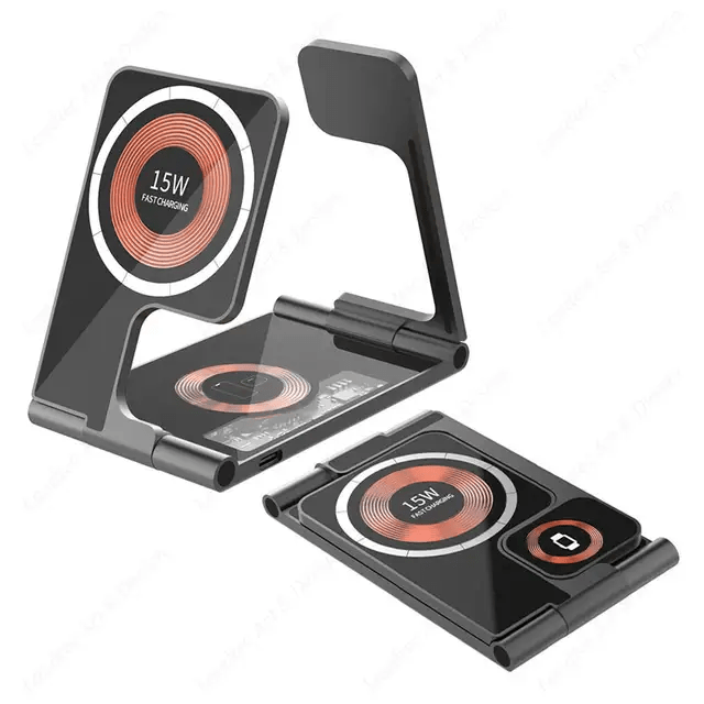 4 in 1 15w wireless charging pad, fast charging wireless charger mobile phone watch headphone wireless charging station multiple devices, wireless phone charger type c black Product details 2
