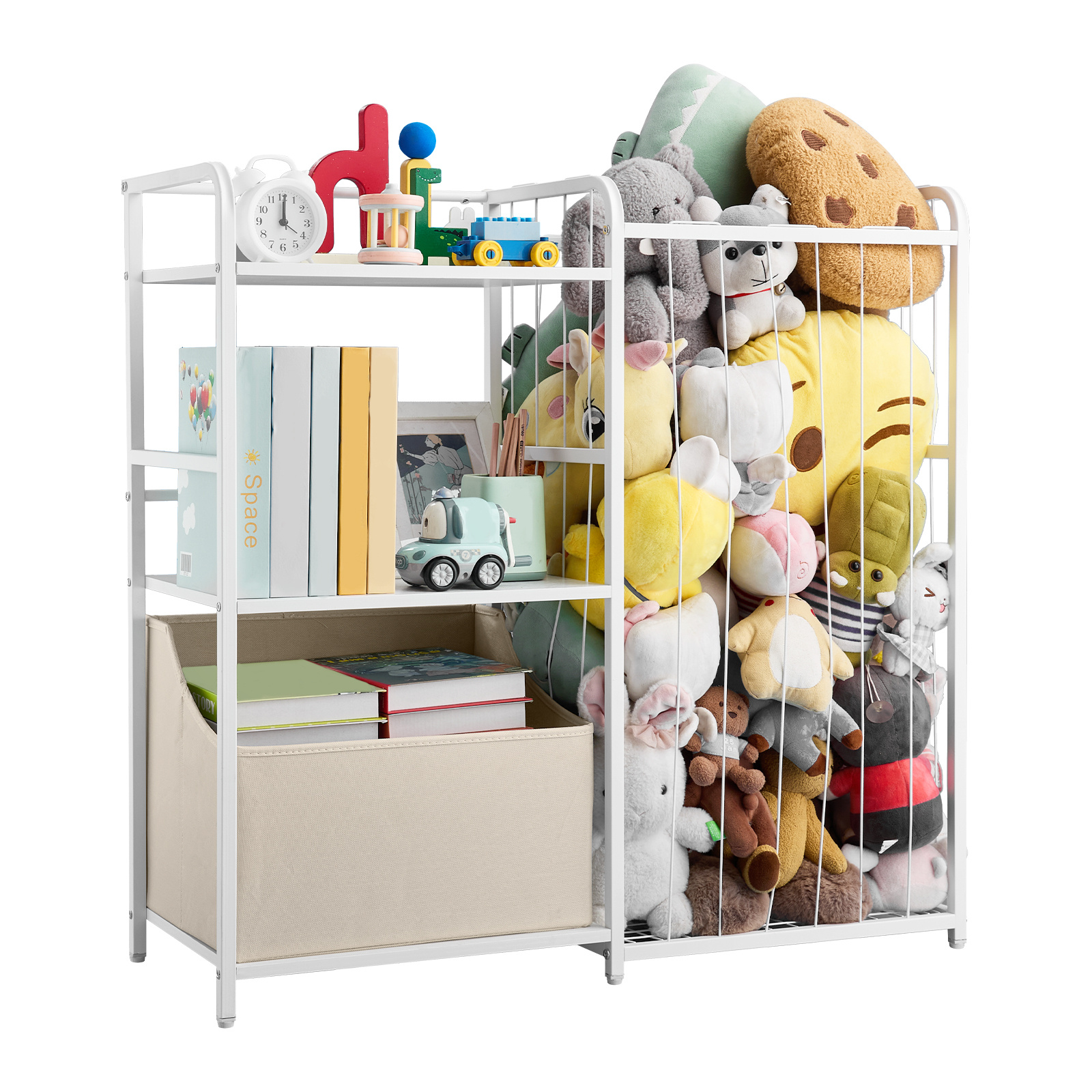 VEVOR Stuffed Animal Storage Toy Storage Organizer 2-Tier Bookshelf 4 Cubbies White
