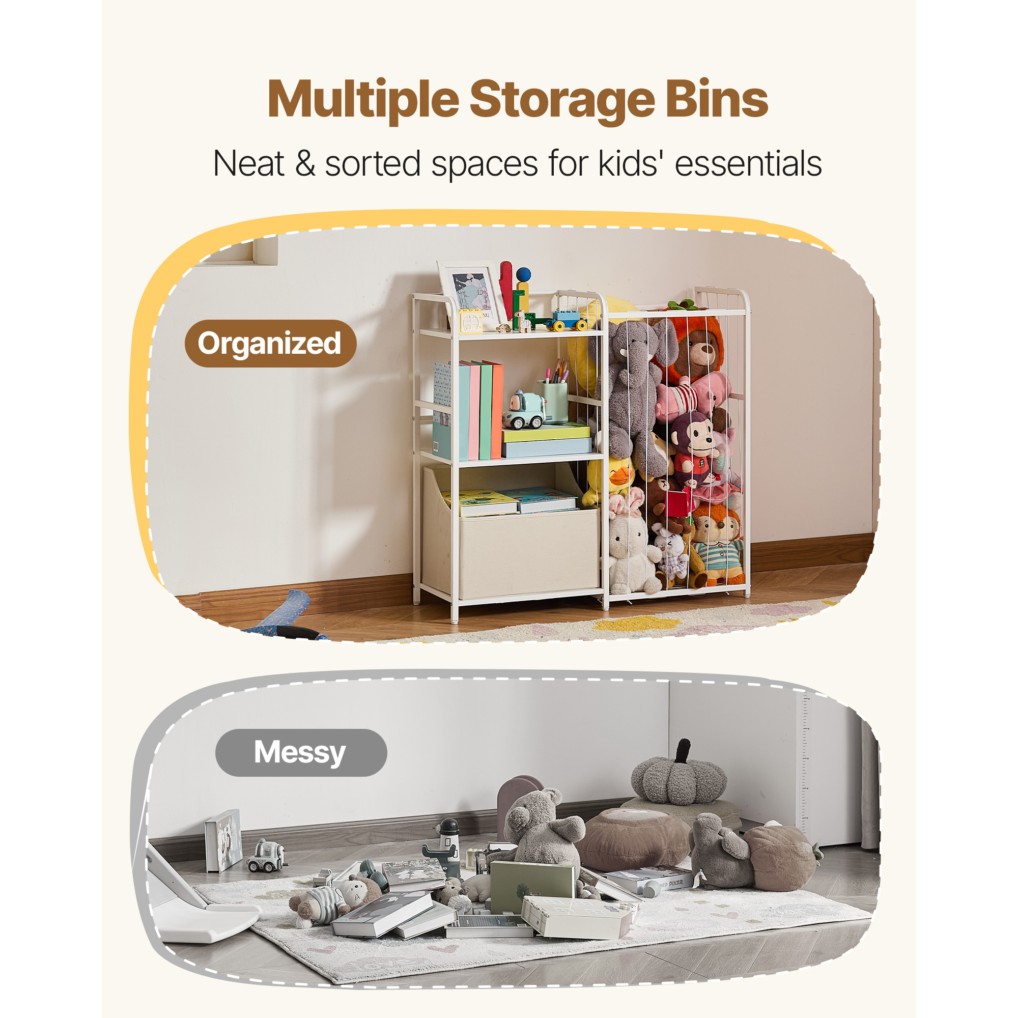 VEVOR Stuffed Animal Storage Toy Storage Organizer 2-Tier Bookshelf 4 Cubbies White