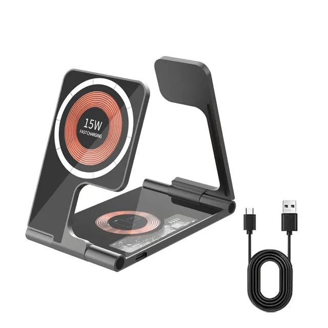 4 in 1 15w wireless charging pad, fast charging wireless charger mobile phone watch headphone wireless charging station multiple devices, wireless phone charger type c black Product details 6
