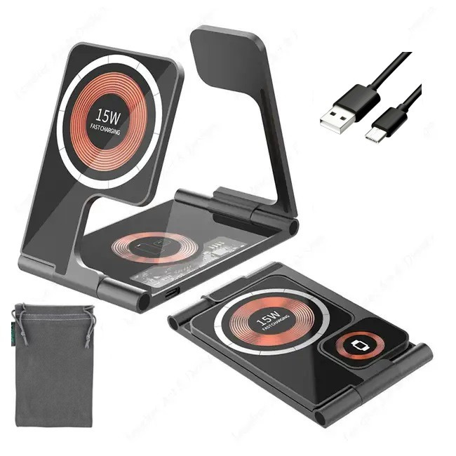 4 in 1 15w wireless charging pad, fast charging wireless charger mobile phone watch headphone wireless charging station multiple devices, wireless phone charger type c black Product details 0
