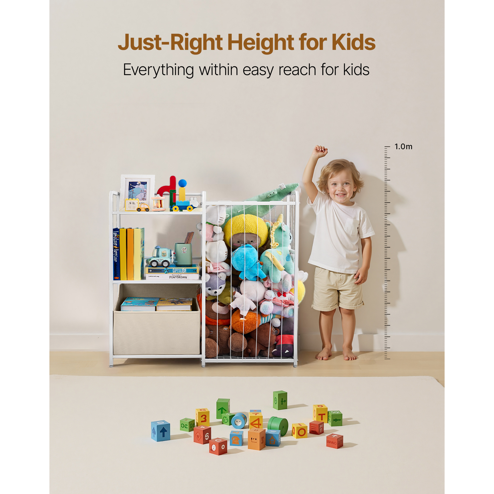 VEVOR Stuffed Animal Storage Toy Storage Organizer 2-Tier Bookshelf 4 Cubbies White