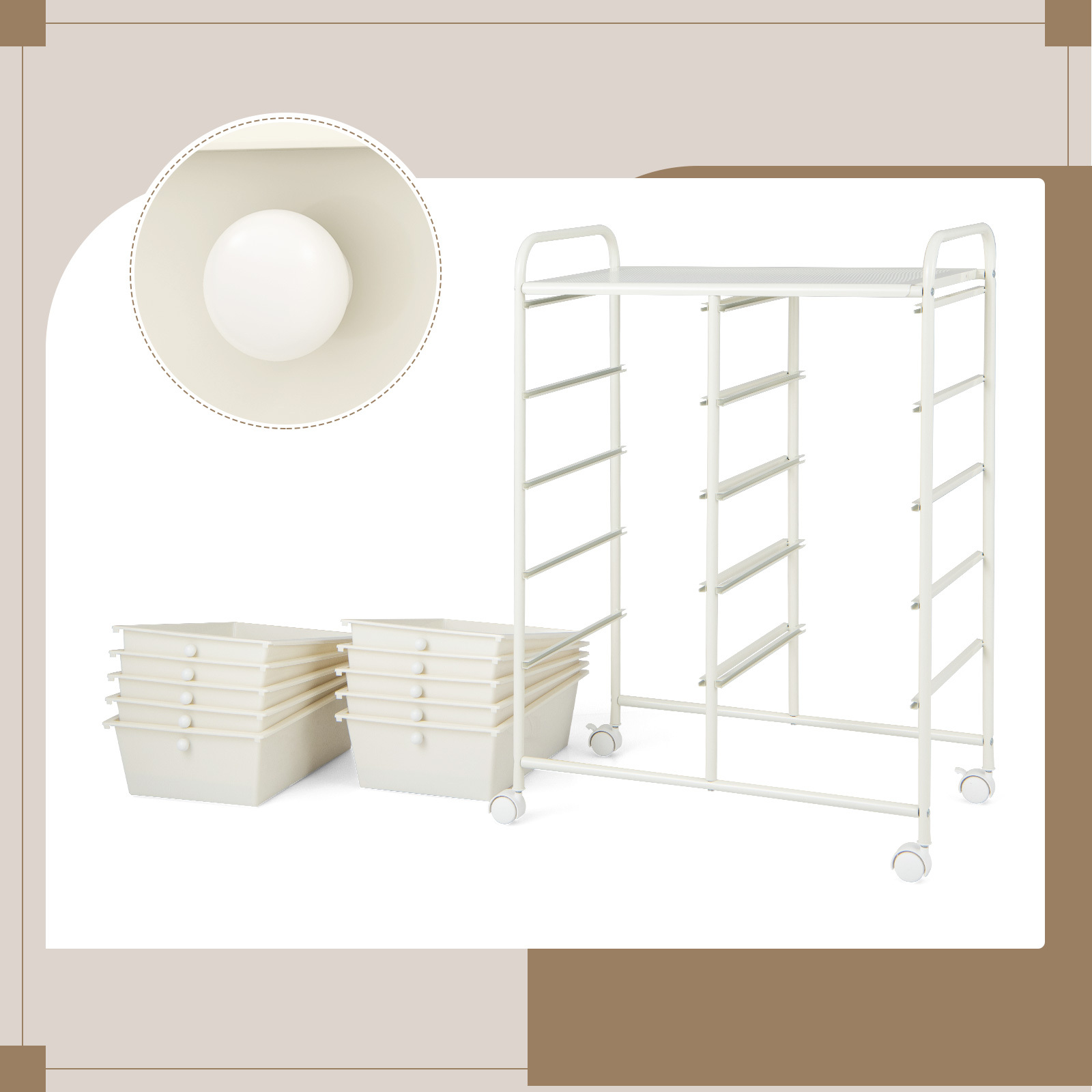 COSTWAY Stylish and Functional Organizer Cart, Metal Frame, Spacious Storage, Easy Mobility, Versatile Design, Simple Assembly