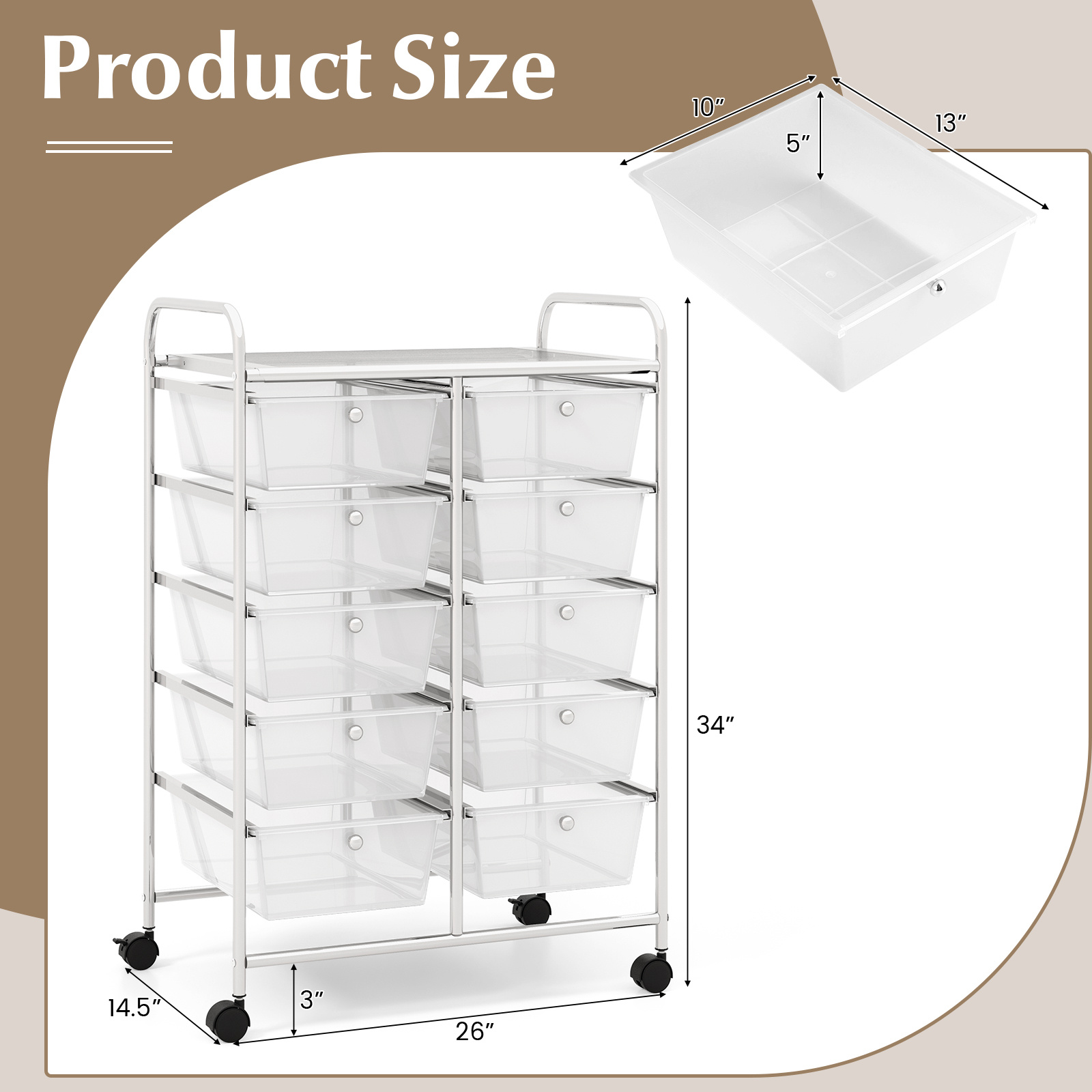 COSTWAY Stylish and Functional Organizer Cart, Metal Frame, Spacious Storage, Easy Mobility, Versatile Design, Simple Assembly