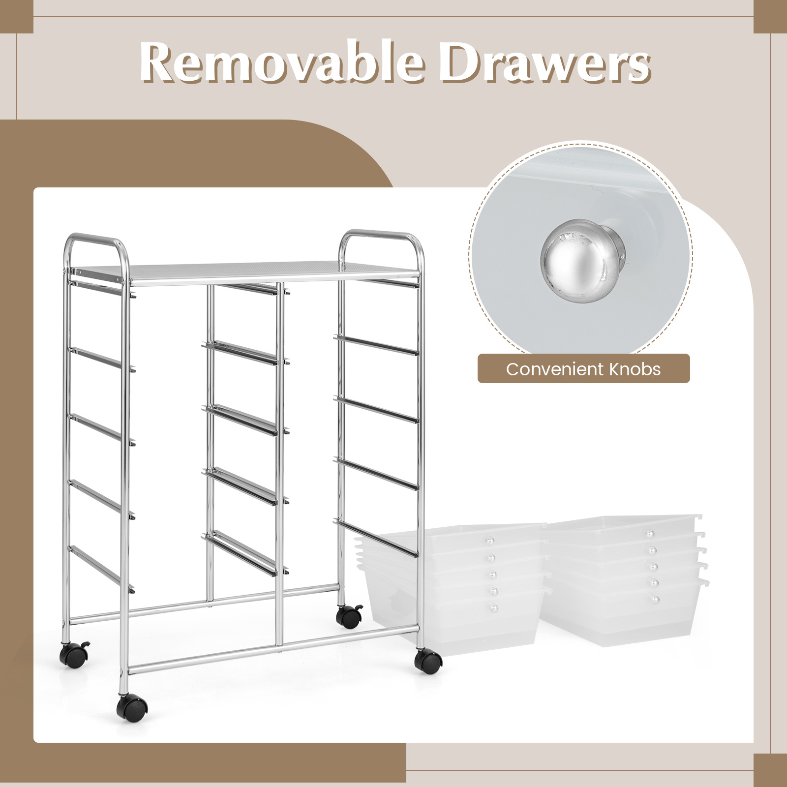 COSTWAY Stylish and Functional Organizer Cart, Metal Frame, Spacious Storage, Easy Mobility, Versatile Design, Simple Assembly