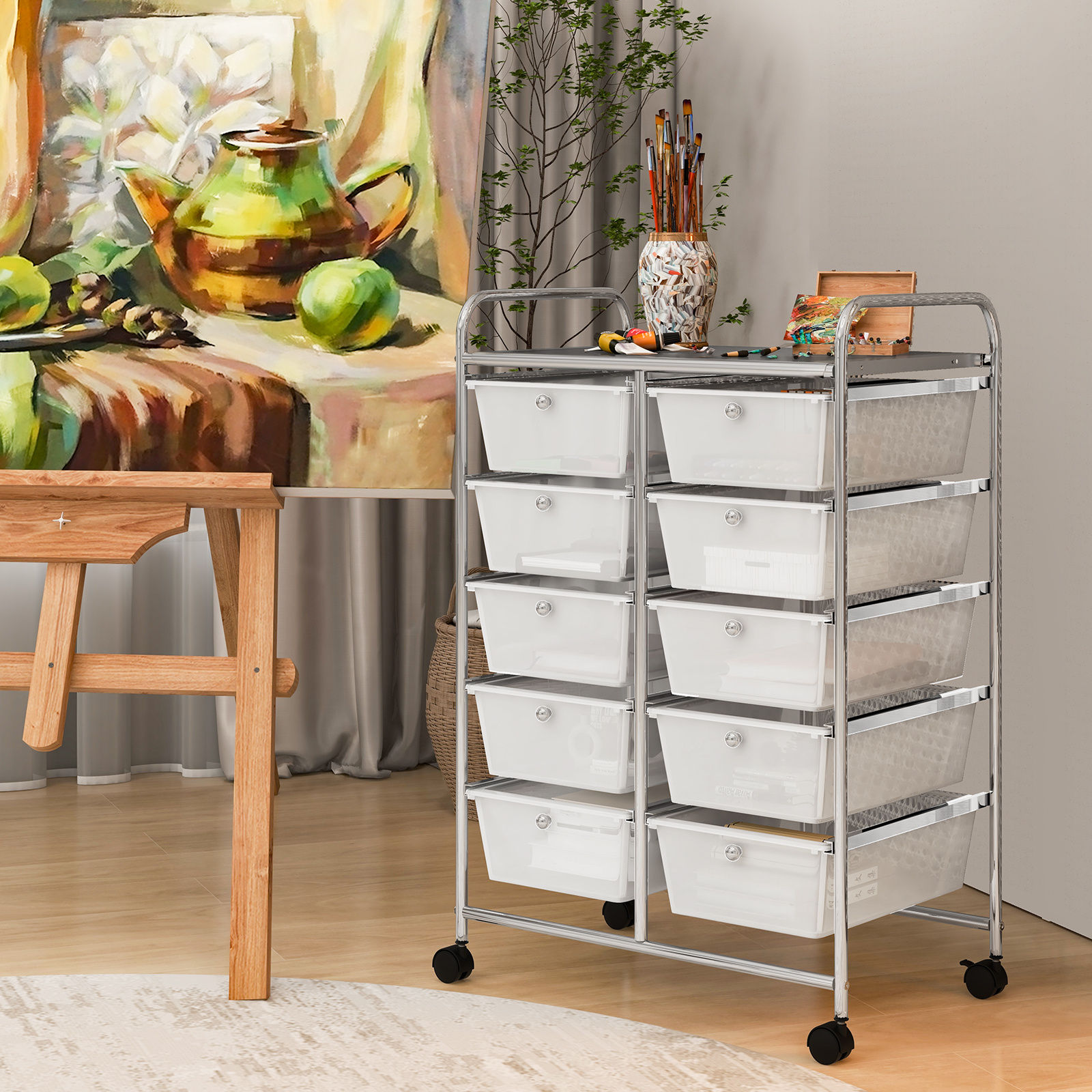 COSTWAY Stylish and Functional Organizer Cart, Metal Frame, Spacious Storage, Easy Mobility, Versatile Design, Simple Assembly
