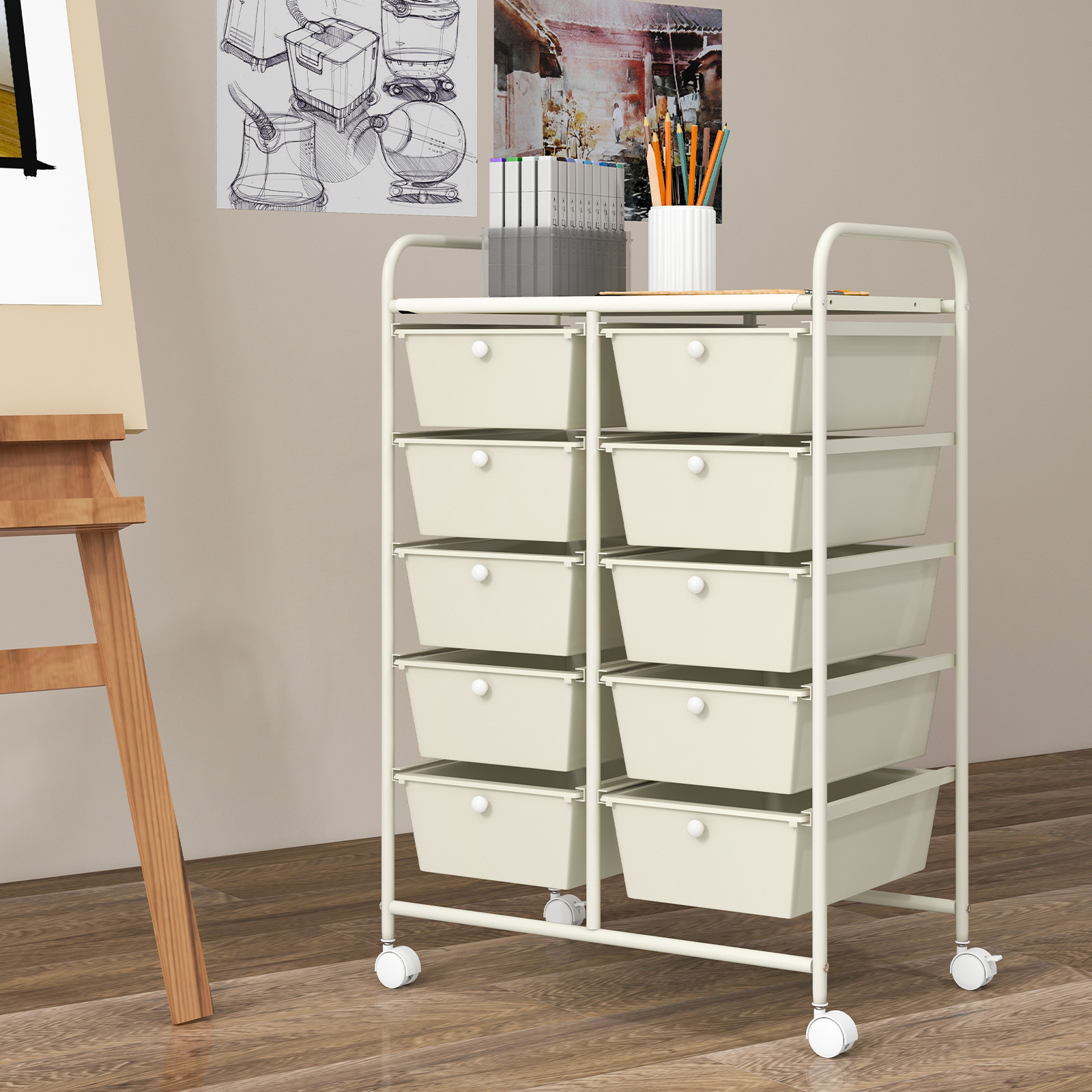 COSTWAY Stylish and Functional Organizer Cart, Metal Frame, Spacious Storage, Easy Mobility, Versatile Design, Simple Assembly