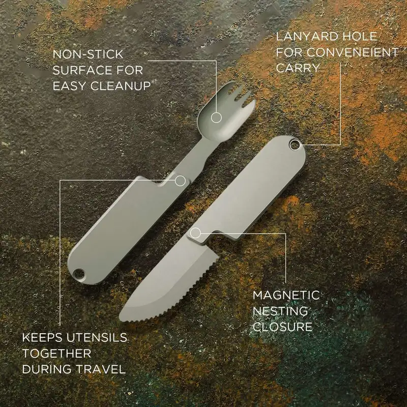 2-in-1 portable metal camping utensil set | detachable spoon fork & knife | durable & reusable | essential for outdoor travel & hiking Product details 3
