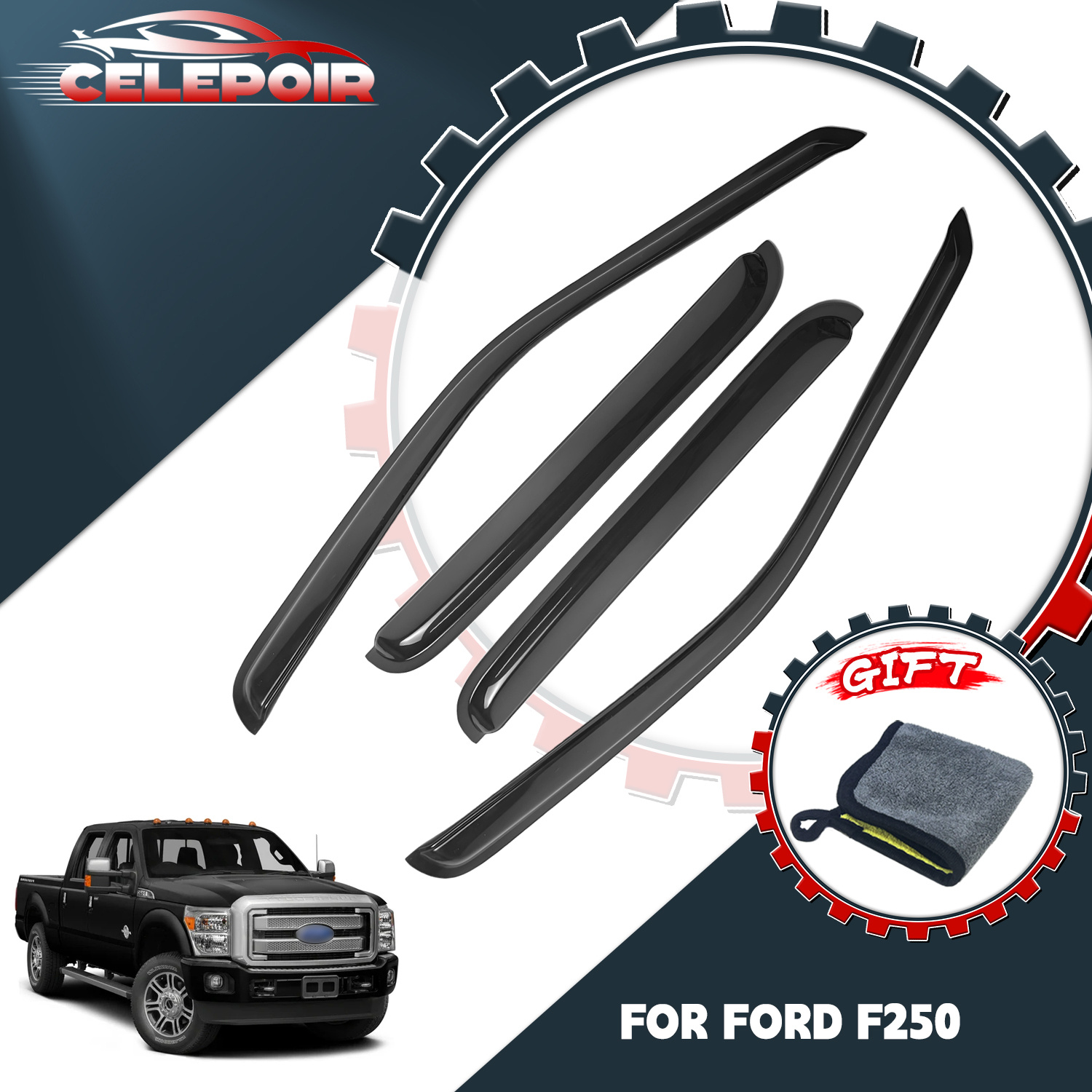 TEMU 4pcs Sleek Window Visors Guards [for Ford For F350 F550 1999-2016] | Durable Rain Deflectors With 100% | (outside Mount) In Black | Easy No-drill Install