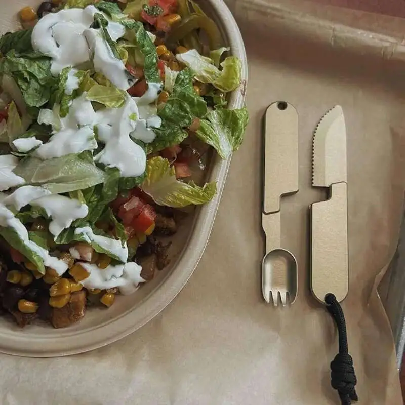 2-in-1 portable metal camping utensil set | detachable spoon fork & knife | durable & reusable | essential for outdoor travel & hiking Product details 0