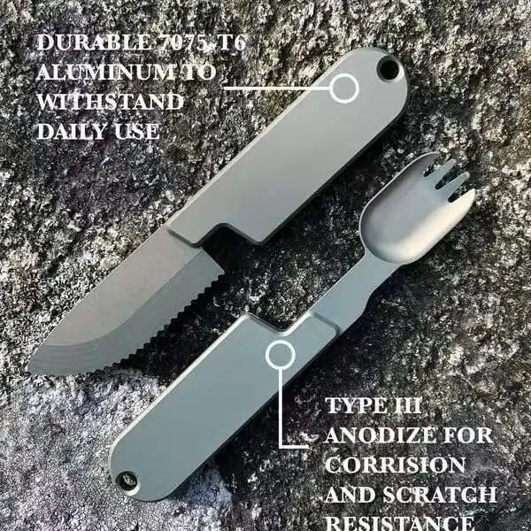 2-in-1 portable metal camping utensil set | detachable spoon fork & knife | durable & reusable | essential for outdoor travel & hiking Product details 2