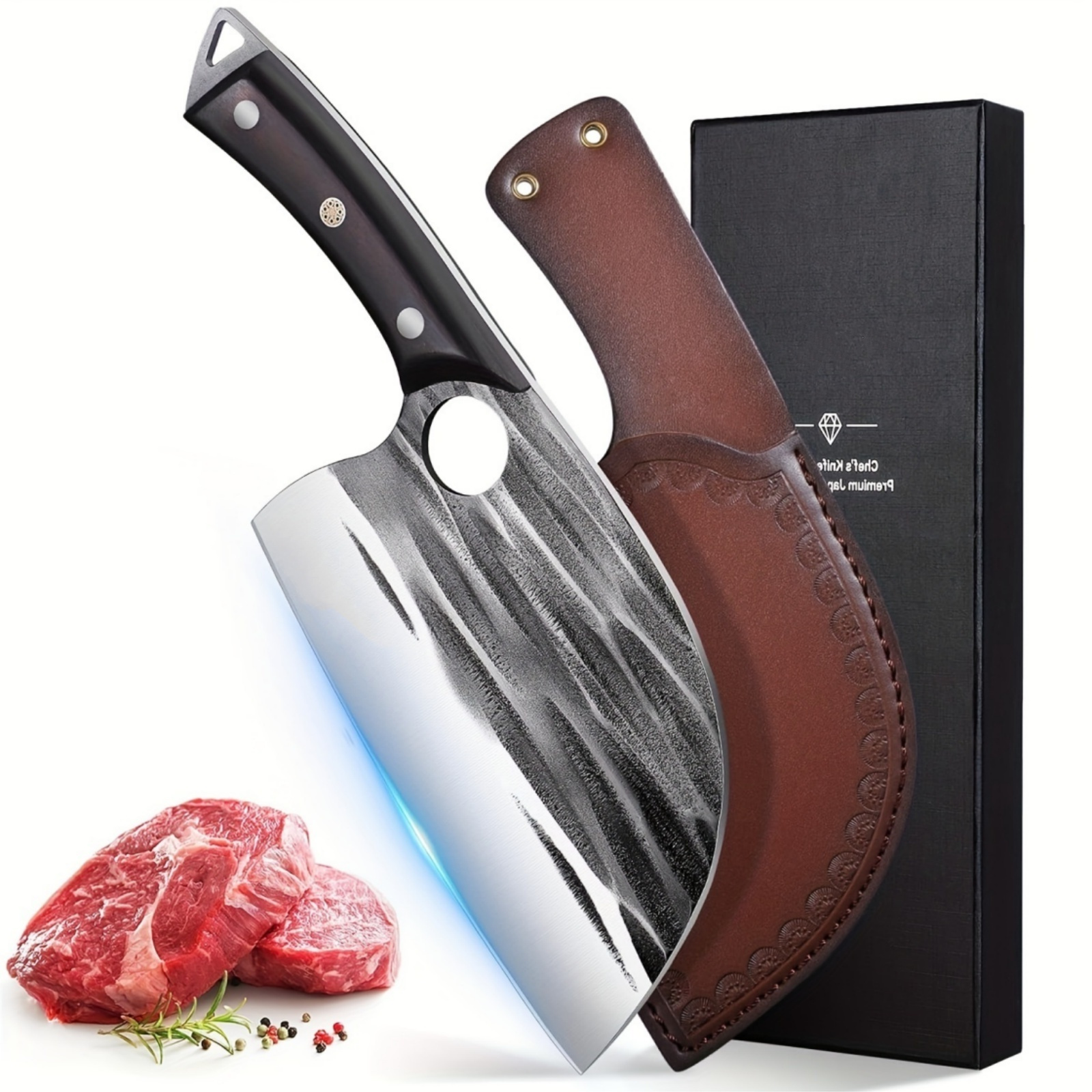 TEMU Upgraded Chef Knife Knife With Sheath Meat Knife For Meat Cutting Heavy Duty Chopping Knife For Outdoor Cooking, Camping