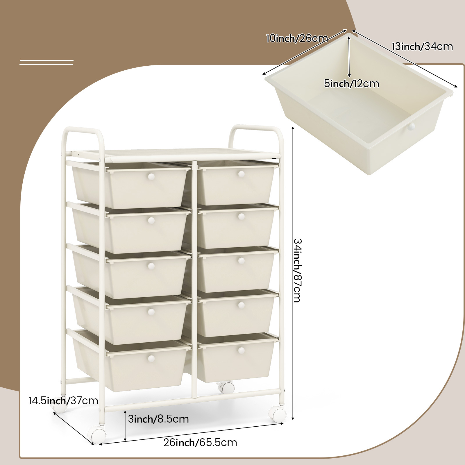 COSTWAY Stylish and Functional Organizer Cart, Metal Frame, Spacious Storage, Easy Mobility, Versatile Design, Simple Assembly