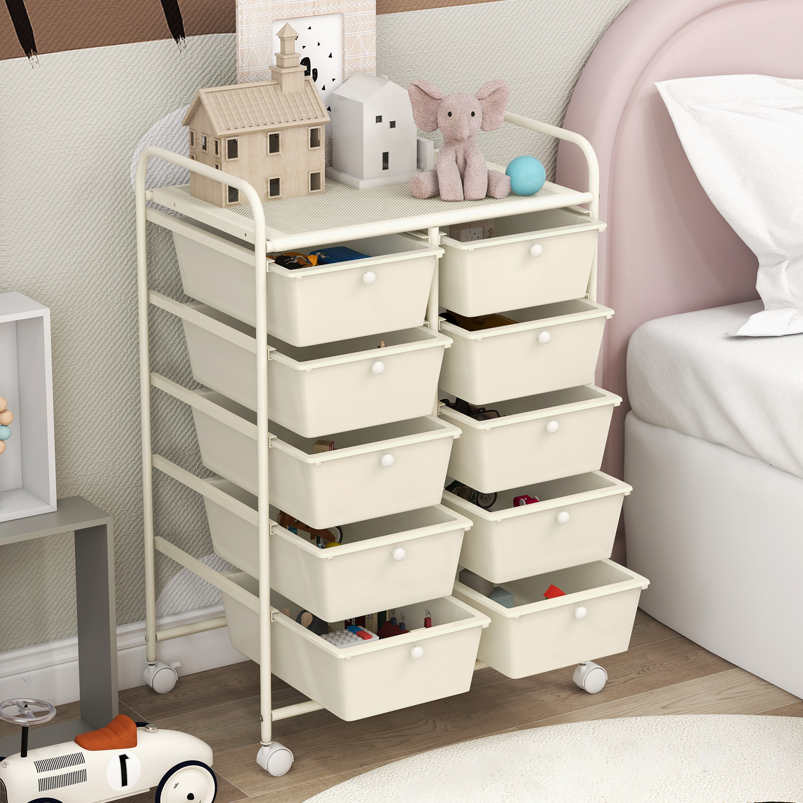 COSTWAY Stylish and Functional Organizer Cart, Metal Frame, Spacious Storage, Easy Mobility, Versatile Design, Simple Assembly
