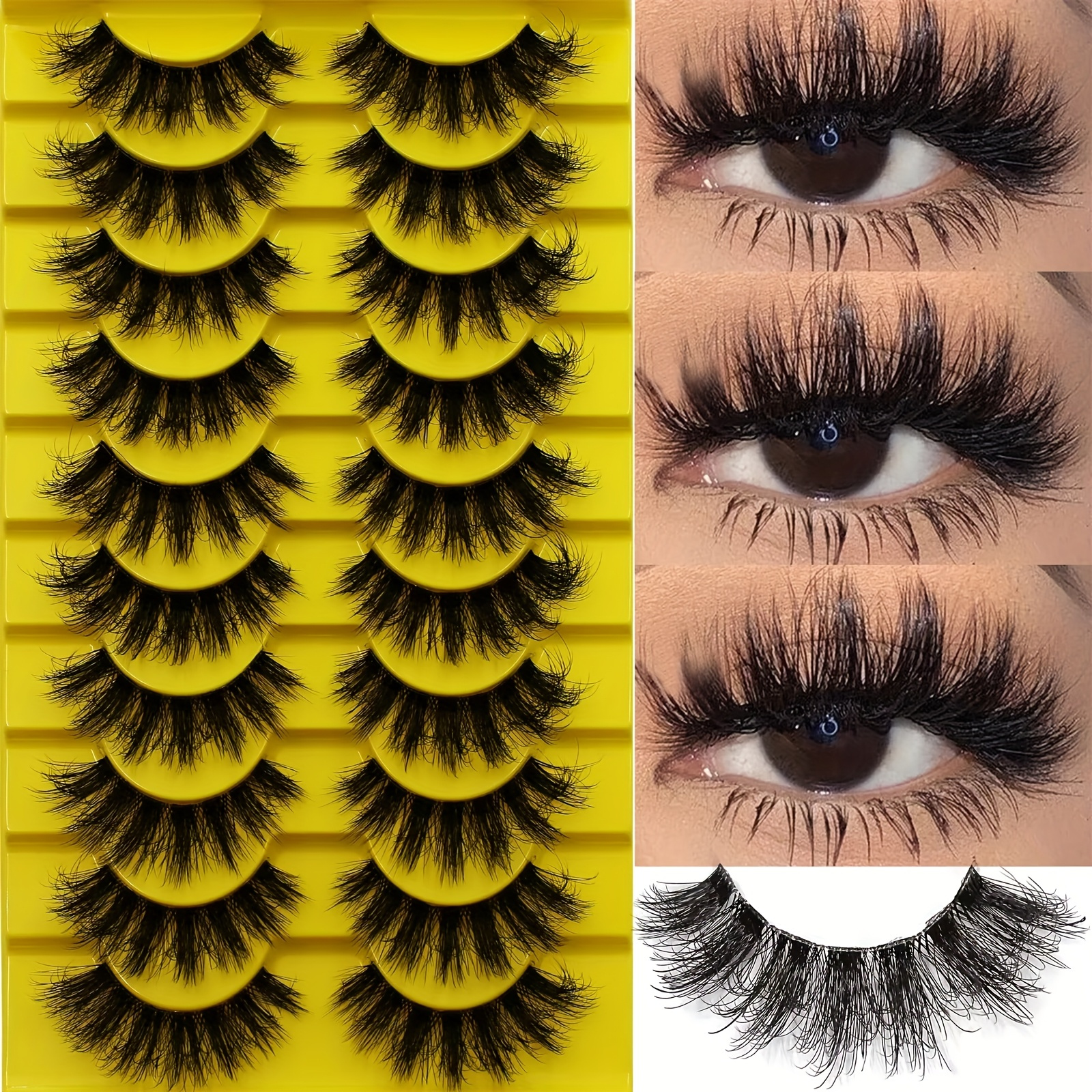 TEMU 10 Pairs False Fluffy Russian Strip Lashes 3d Fake Lashes Makeup Messy False Eyelashes Fluffy Thick Lashes