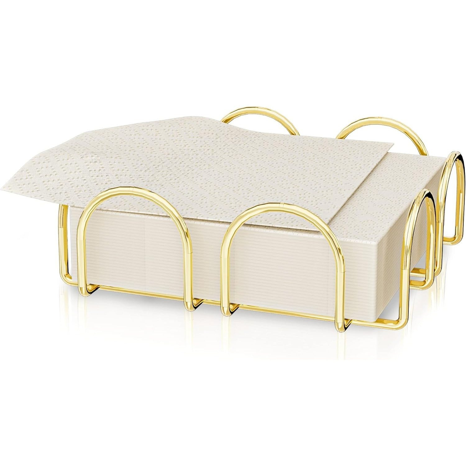 Modern Stainless Gold Color Square Size Napkin Holder - Perfect For Kitchen Tables, Countertops, Dining Tables & Cocktail D&eacute;cor
