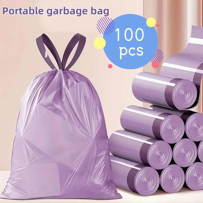 TEMU 100 Pcs Trash Bags Drawstring, Medium Trash Bags For Office, Kitchen, Dorm, Bedroom Trash Cans, Portable , Kitchen Essentials, Kitchen