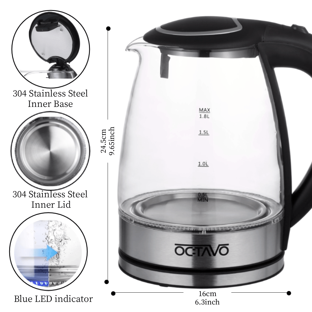 1.8L Electric Kitchen Glass Water Tea Heater Kettle Auto Shut-off LED
