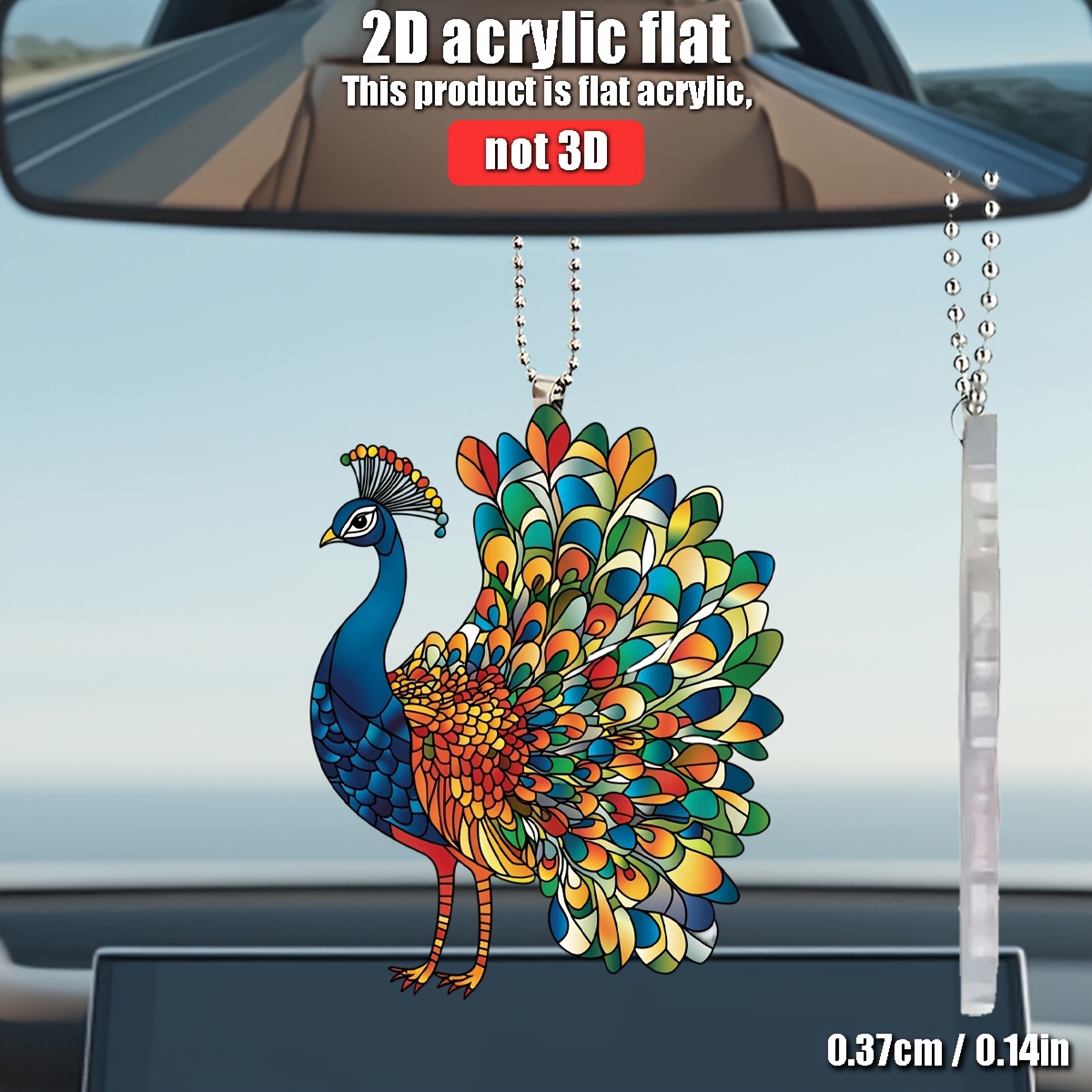 TEMU 2d Acrylic Flat1pc Peacock, Hanging Accessory 2d Flat Acrylic Hanging Accessory, Used For Car Hanging, Fun Decoration, Home Decoration, Backpack Accessories, Keychain, Perfect Gift, 2d