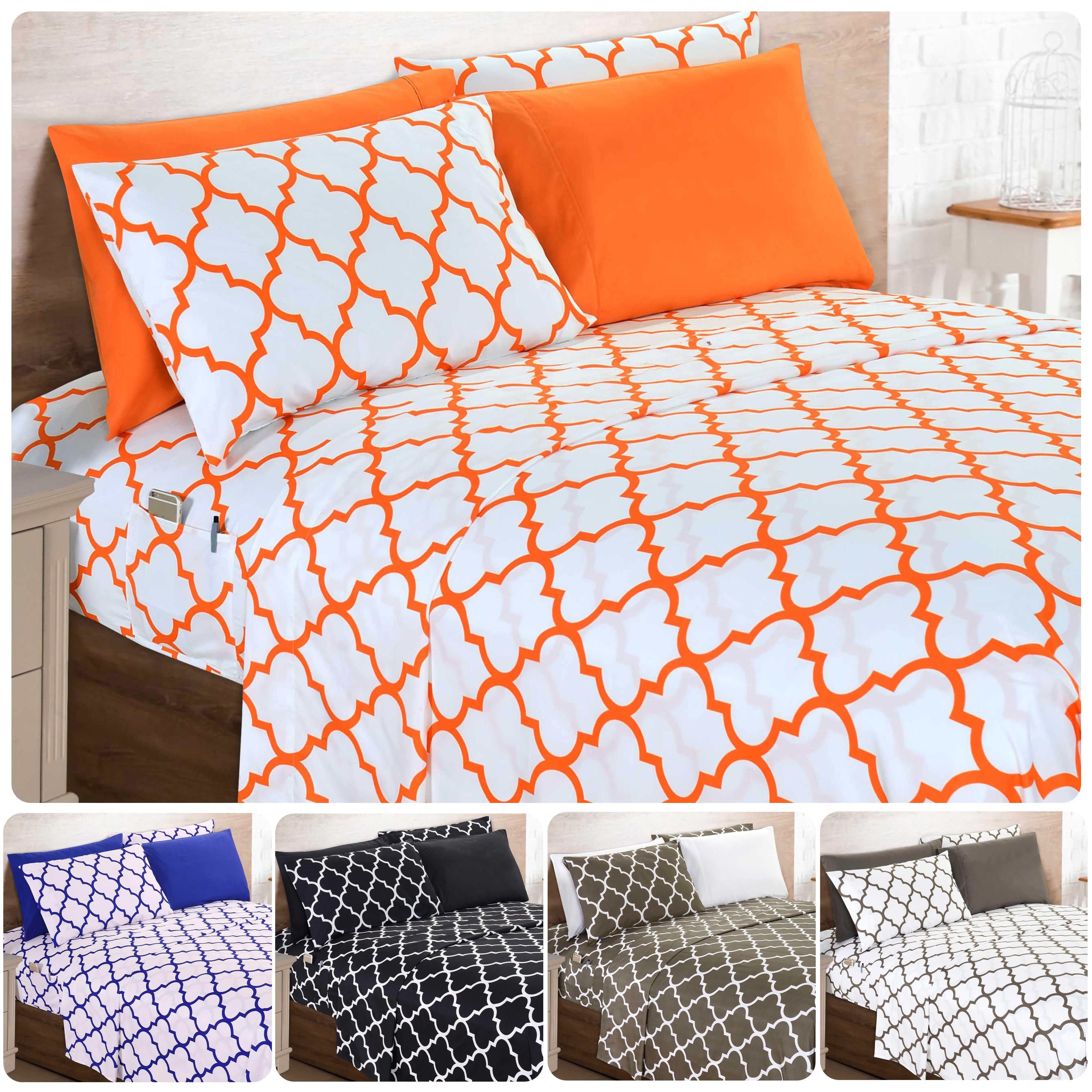 TEMU Elegant Luxury 4/6pcs Geometric Trellis Sheet Set 16 Inch Deep Pockets - Ultra Soft Machine Washable Luxury 6-piece Bed Sheet Set - Fade And