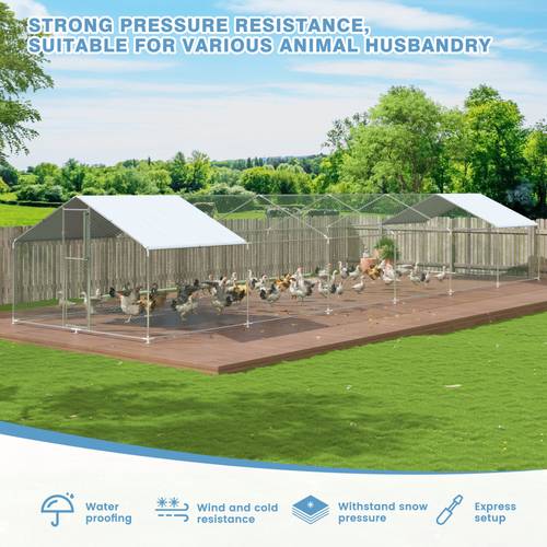 7ft 13ft 20ft 26ft 33ft 40ft metal chicken coop large outdoor chicken pen walk in for backyard double door chicken house with uv protection cover for chickens
