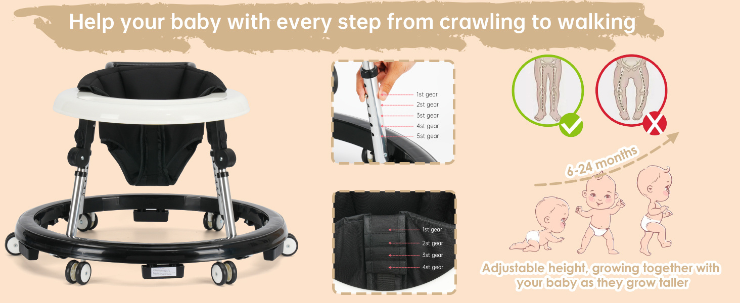 baby walker foldable with 9 adjustable   baby walkers and activity center for boys girls babies 6 12 months baby walker and bouncer combo with wheels portable anti     Product details 1