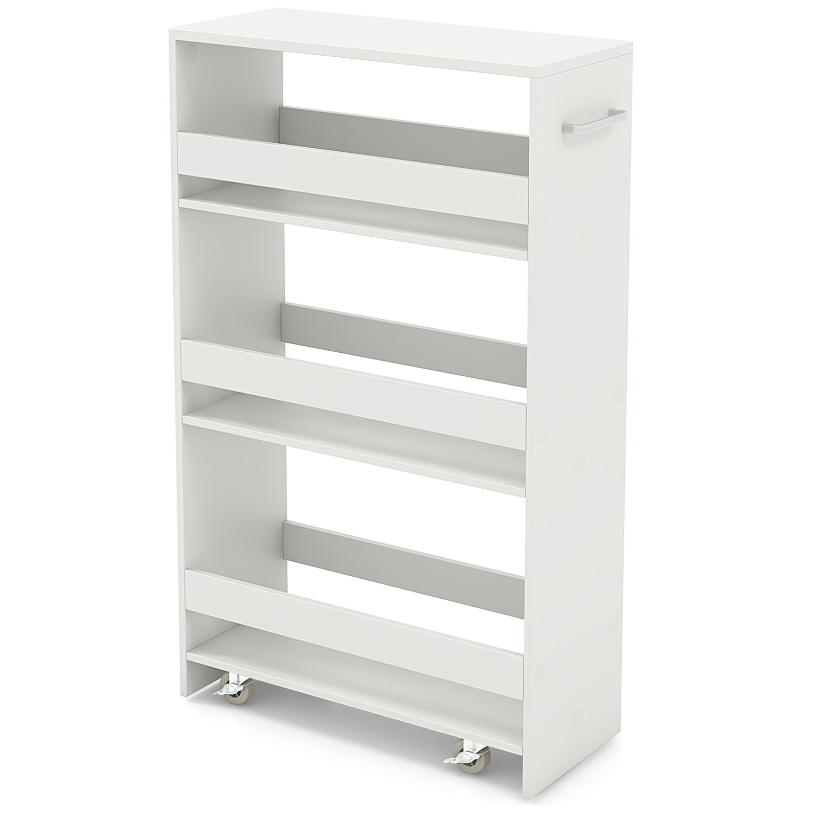 TEMU Costway 4-tier Rolling Storage Cart 8" Slim Kitchen Cart On Wheels With Open Shelves White