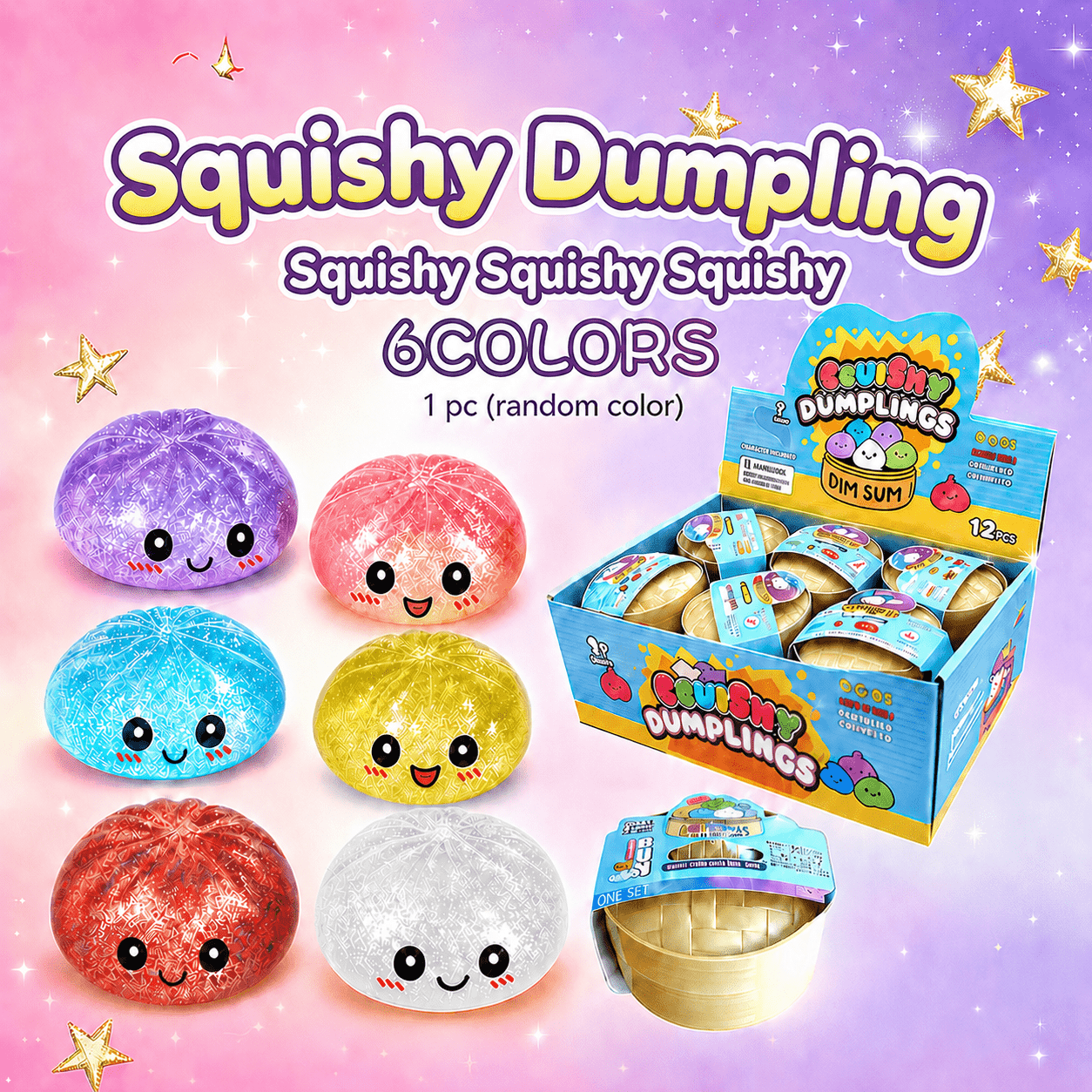 1 piece random glitter color dumpling   mystery dumpling dumplings style stress balls for adults and kids cute steamer basket design with squeezable bun stress toys 2026 new release toy