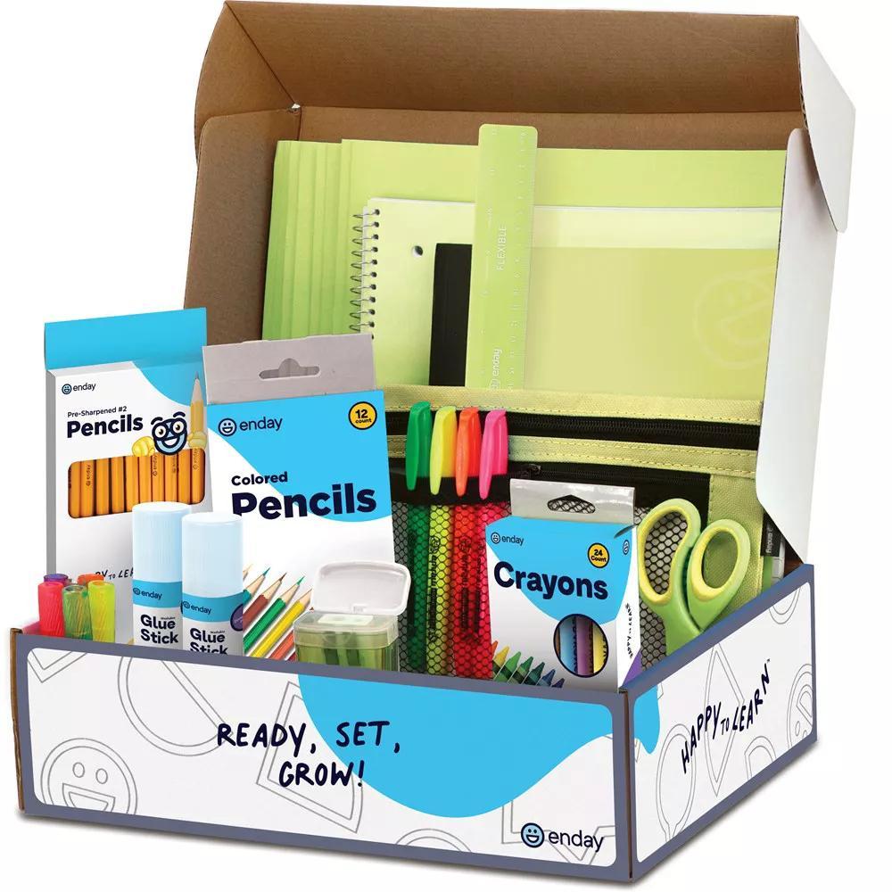 School Supplies Kit For Grades K–5 – 71 Items: Composition Notebook Subject Notebook, Pencils, Folders Colored Pencils, Crayons, Scissors, Glue & More
